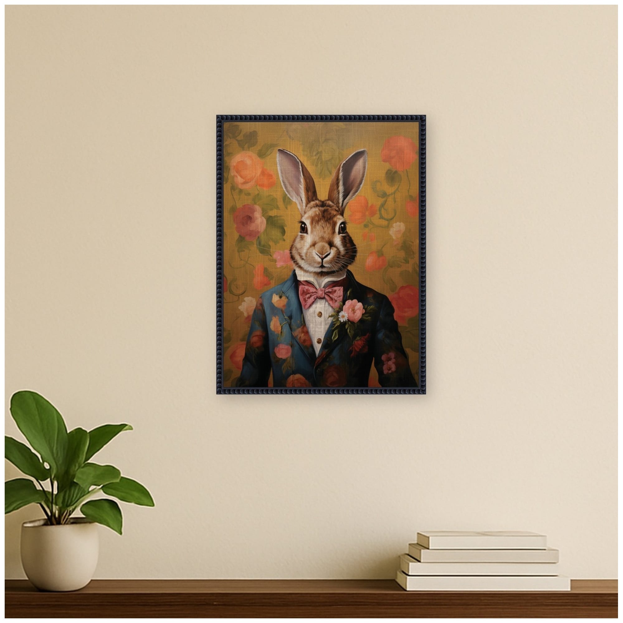 Kate And Laurel Regal Portrait Of A Bunny Rabbit By The Creative Bunch Studio Framed Canvas Wall Art Print
