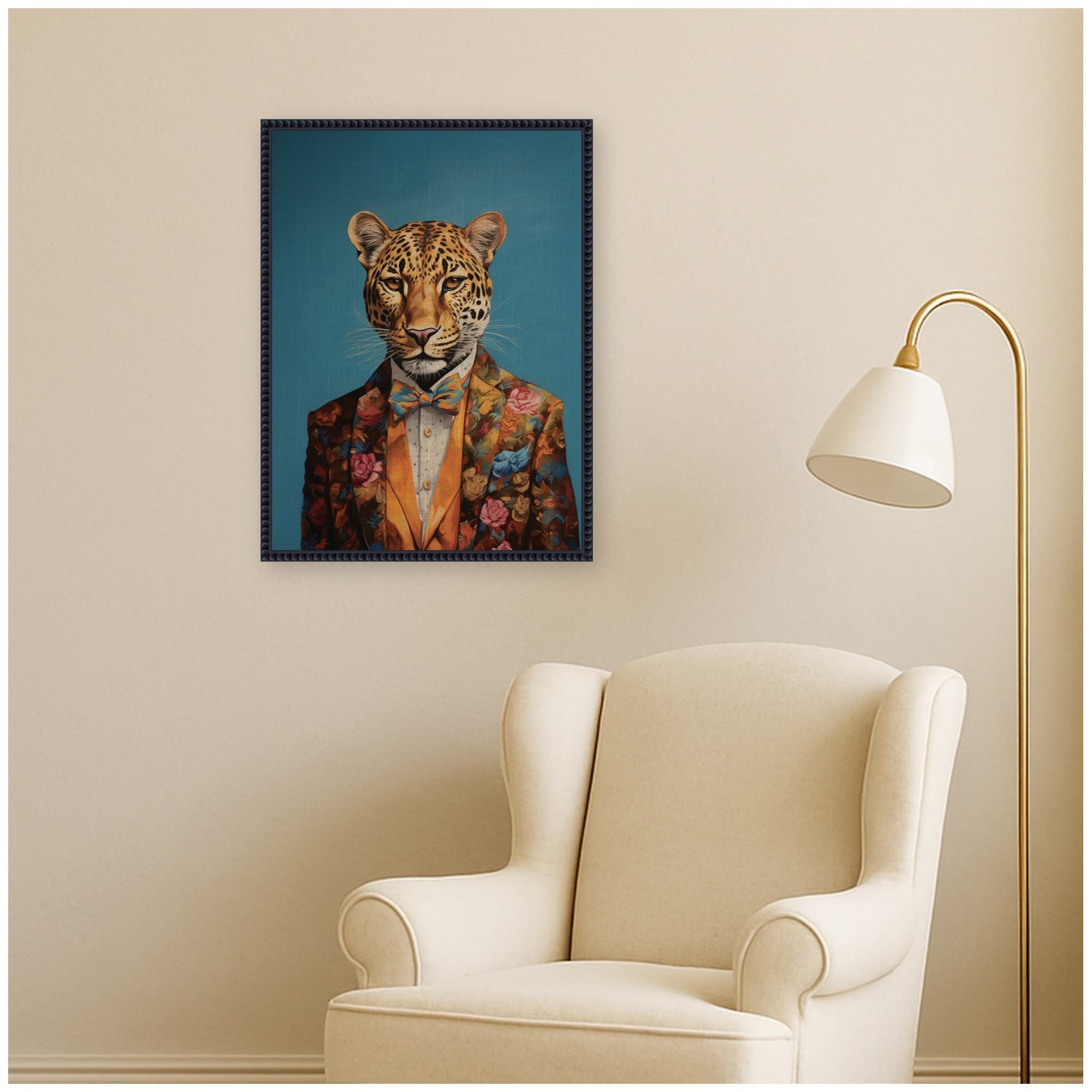 Kate And Laurel Regal Portrait Of A Cheetah By The Creative Bunch Studio Framed Canvas Wall Art Print