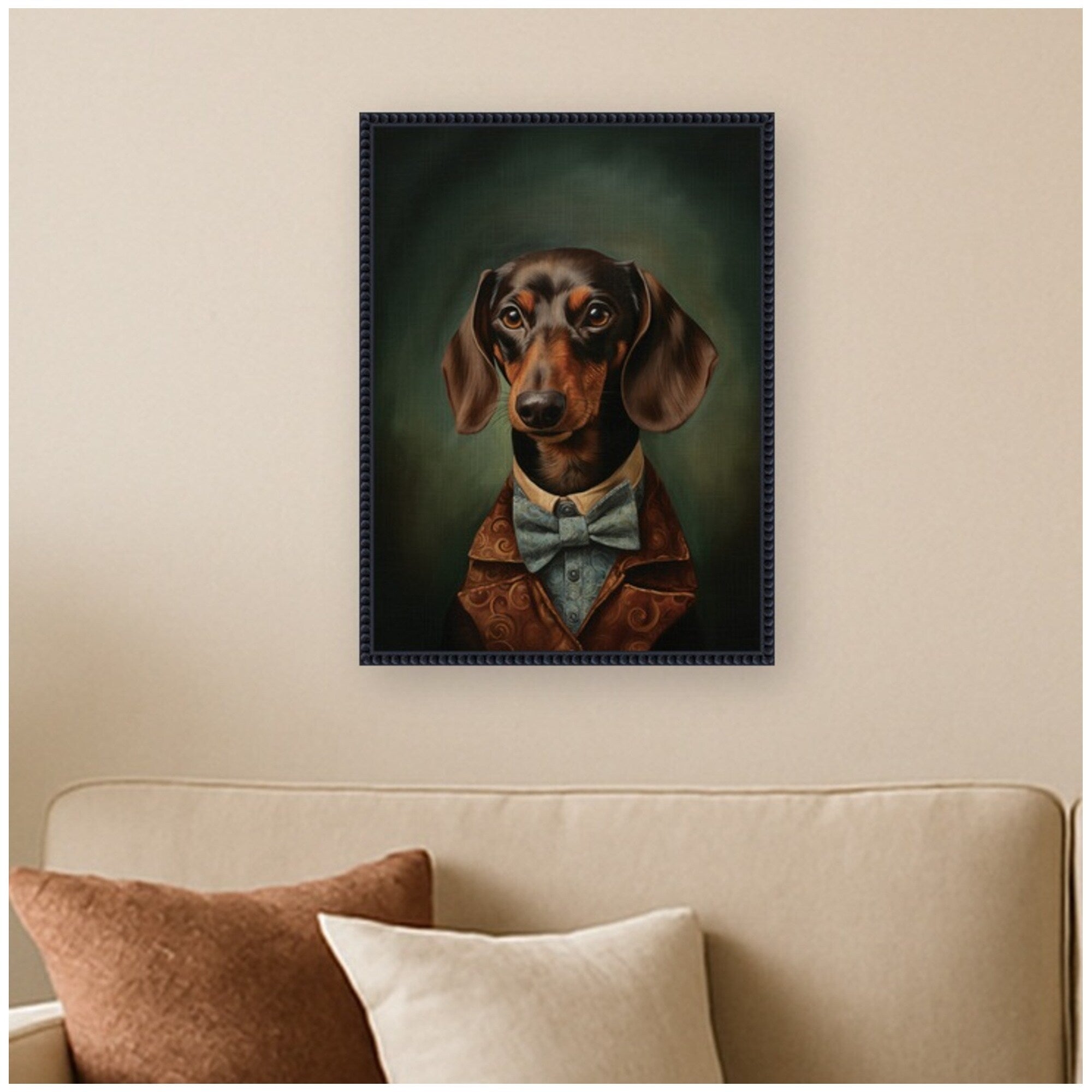Kate And Laurel Regal Portrait Of A Dachshund By The Creative Bunch Studio Framed Canvas Wall Art Print