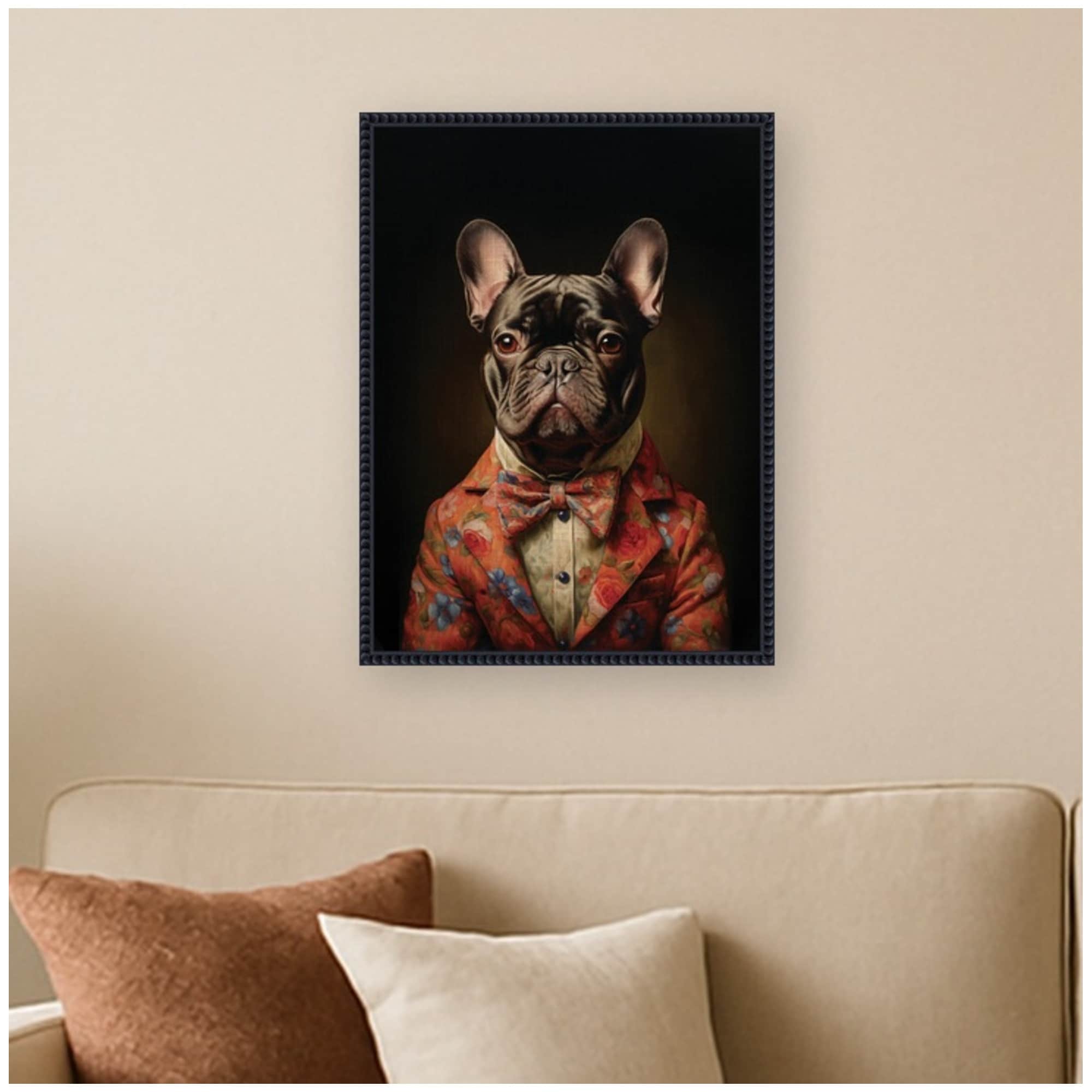 Kate And Laurel Regal Portrait Of A Frenchie By The Creative Bunch Studio Framed Canvas Wall Art Print