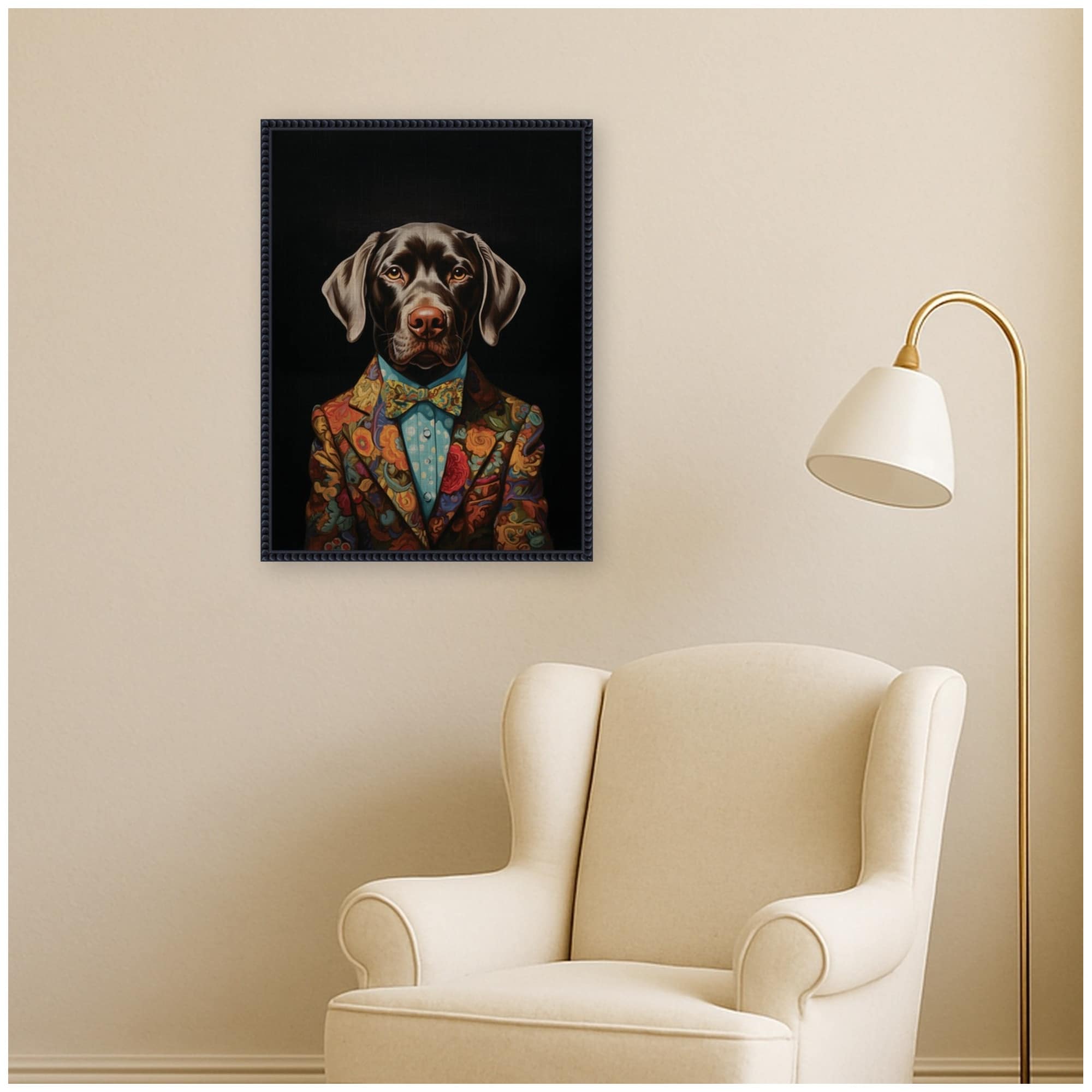 Kate And Laurel Regal Portrait Of A Labrador By The Creative Bunch Studio Framed Canvas Wall Art Print