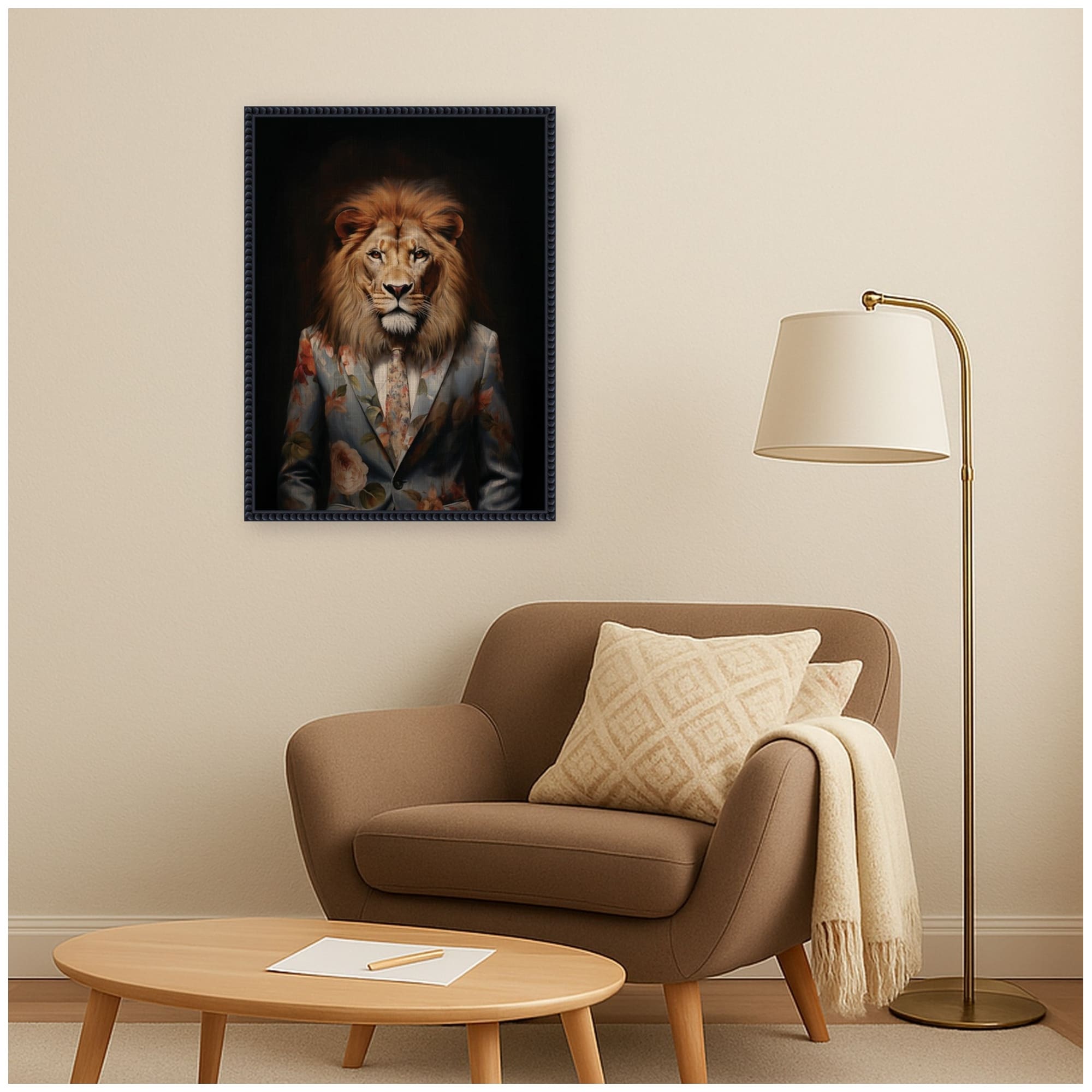 Kate And Laurel Regal Portrait Of A Lion By The Creative Bunch Studio Framed Canvas Wall Art Print