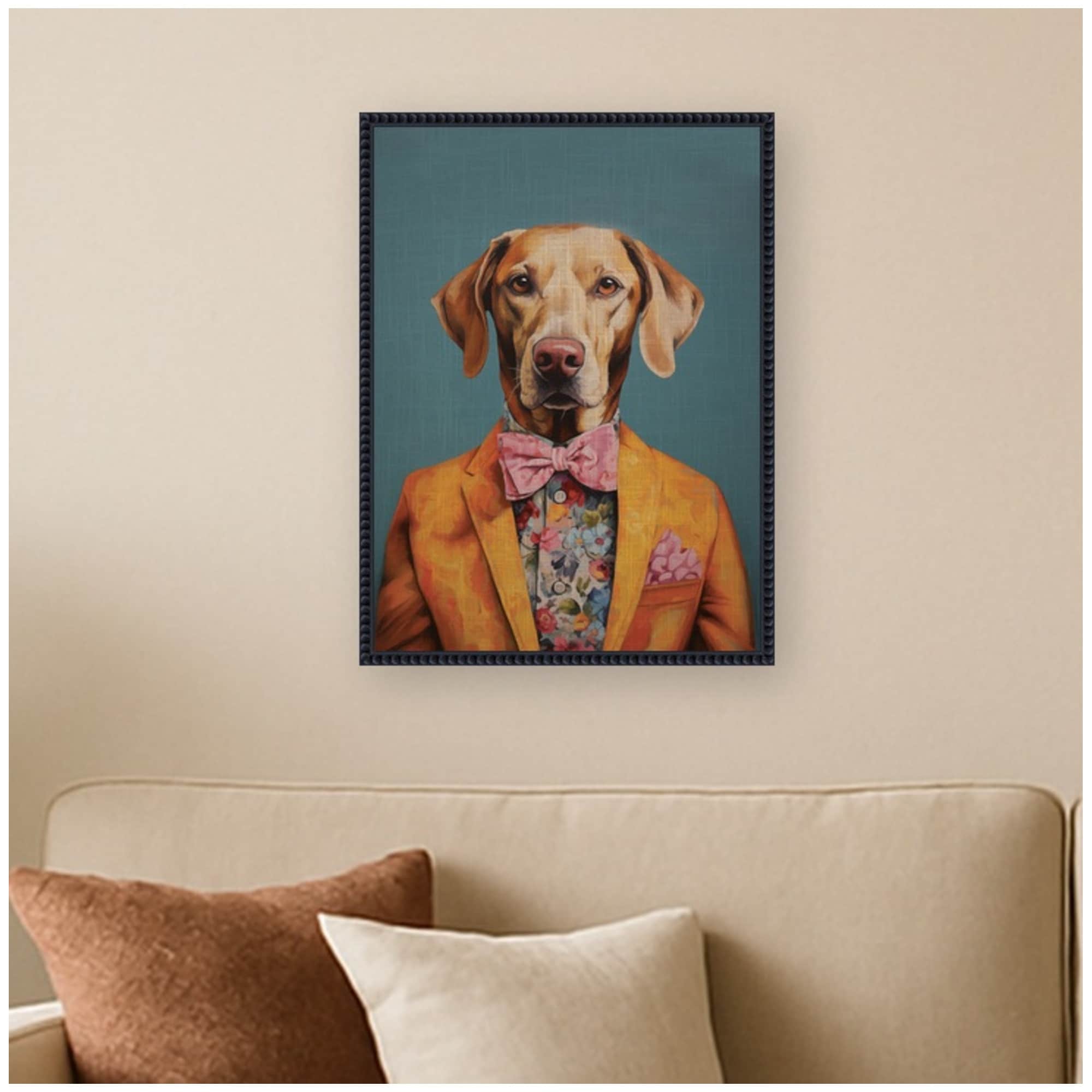 Kate And Laurel Regal Portrait Of A Yellow Lab By The Creative Bunch Studio Framed Canvas Wall Art Print