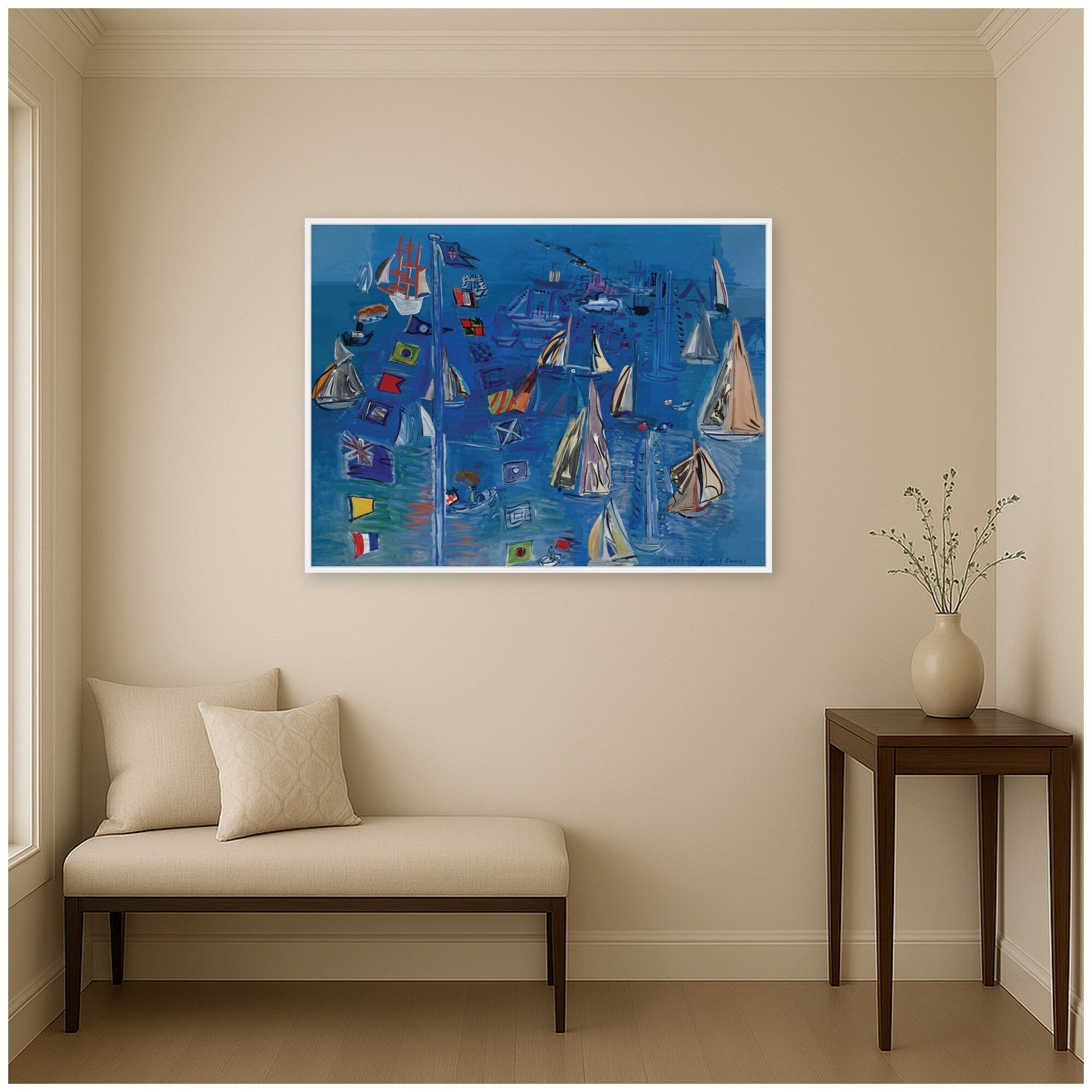 Kate And Laurel Regates A Cowes 1929 By Raoul Dufy By Nostalgia Prints Framed Canvas Wall Art Print