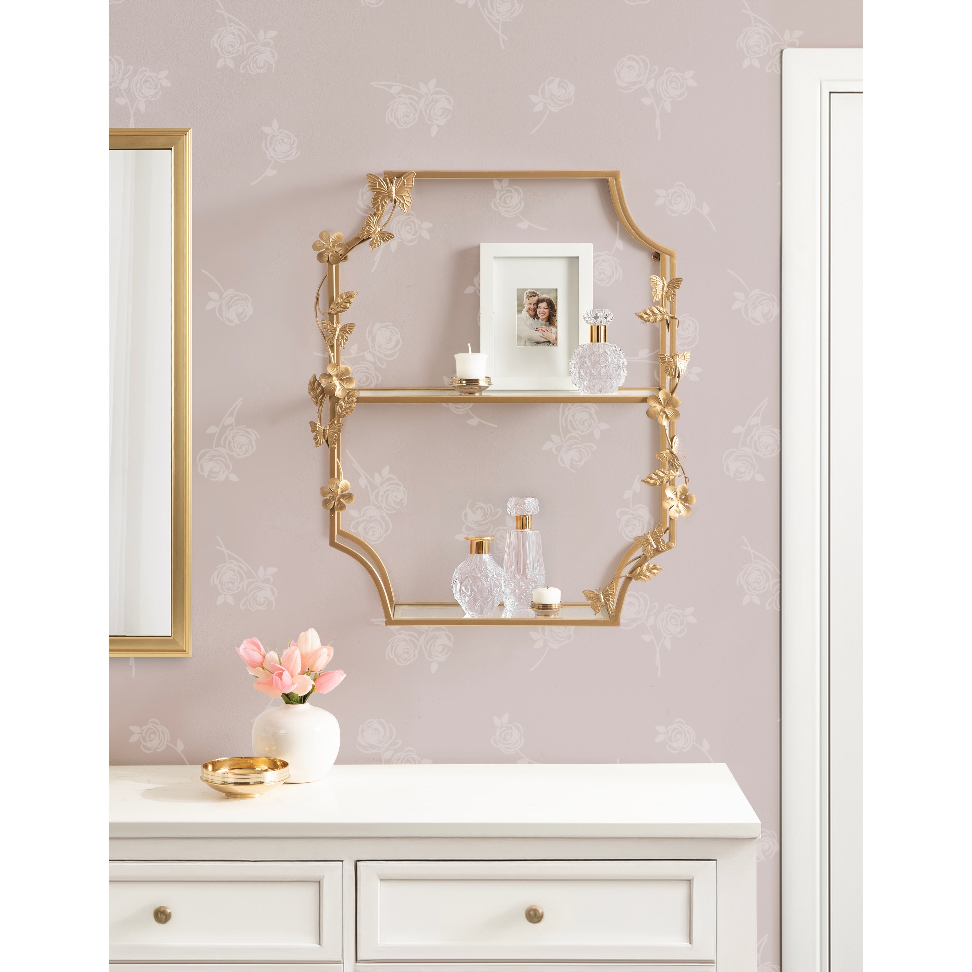 Kate And Laurel Rosella Floral Tiered Shelf Metal 20X7X25
