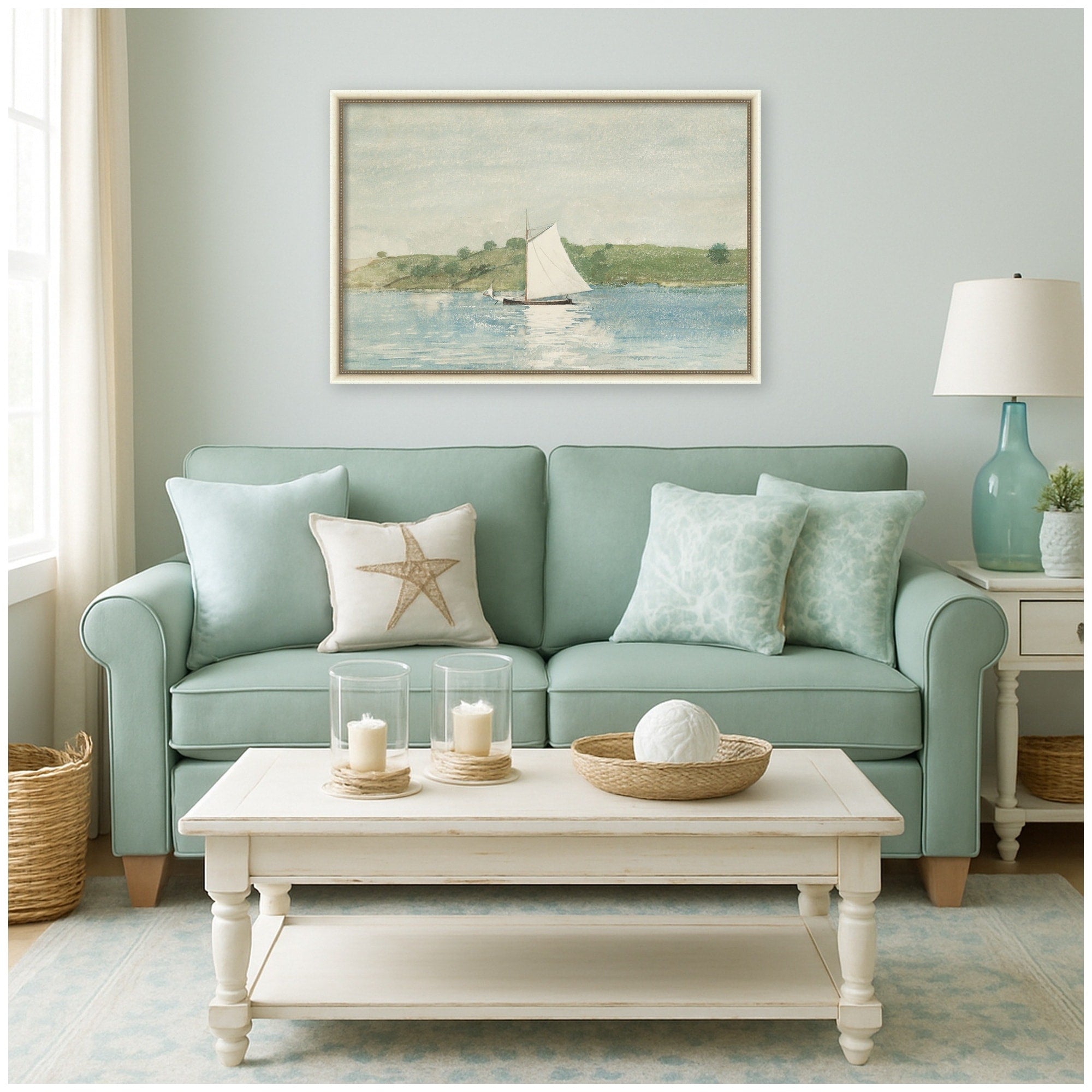 Kate And Laurel Sailing Calm Waters Winslow Homer By Nostalgia Prints Framed Mounted Canvas Wall Art Print