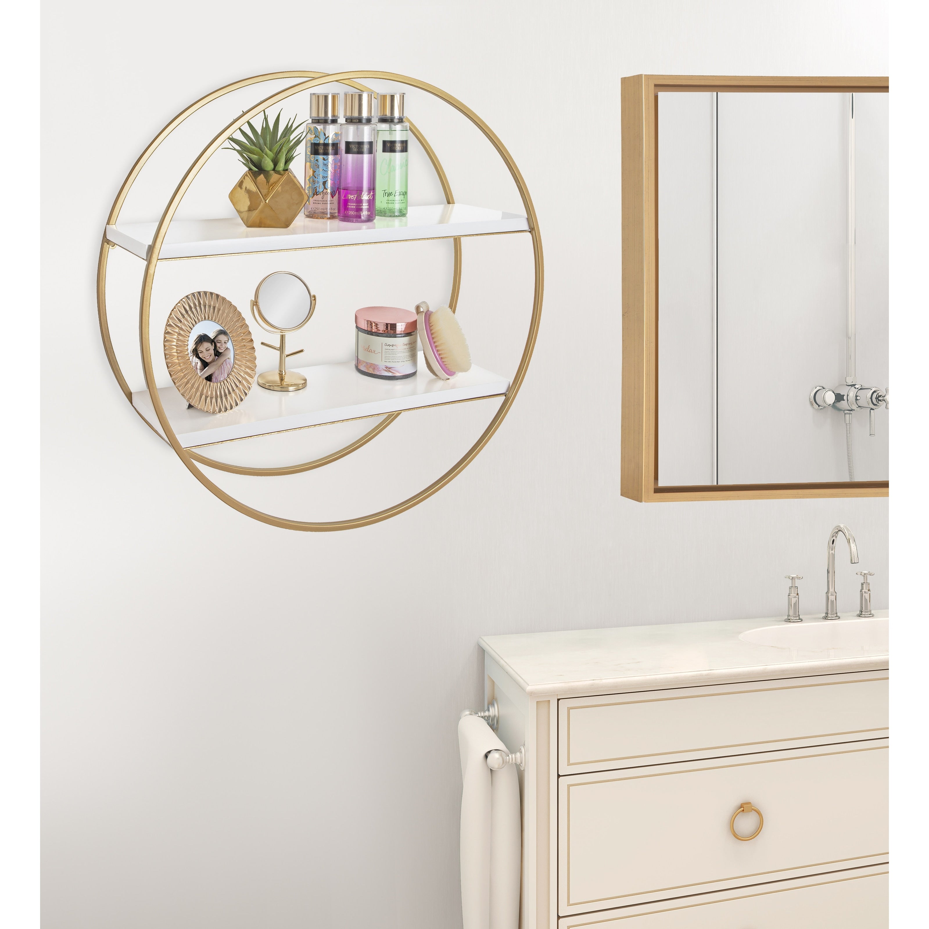 Kate And Laurel Sequoia Wood And Metal Round Wall Shelf 24 Diameter