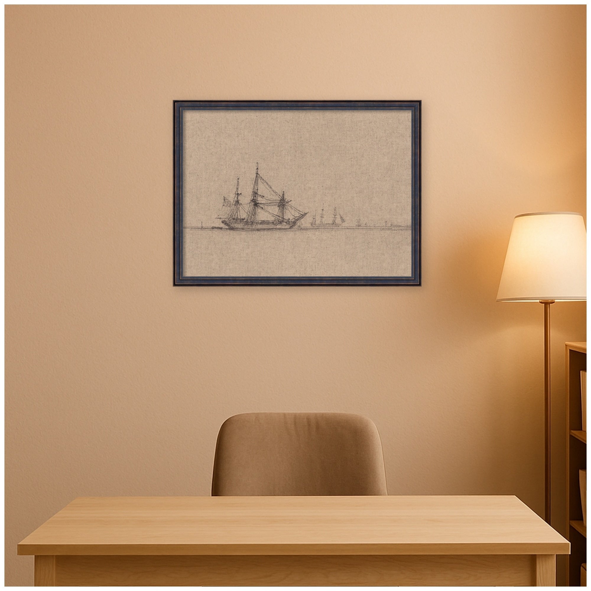 Kate And Laurel Sketch Of Ships Clarkson Stanfields By Nostalgia Prints Framed Mounted Canvas Wall Art Print