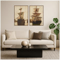 Kate And Laurel Sketch Of A Sailing Ship 2 Piece Framed Canvas Wall Art Set By Nostalgia Prints