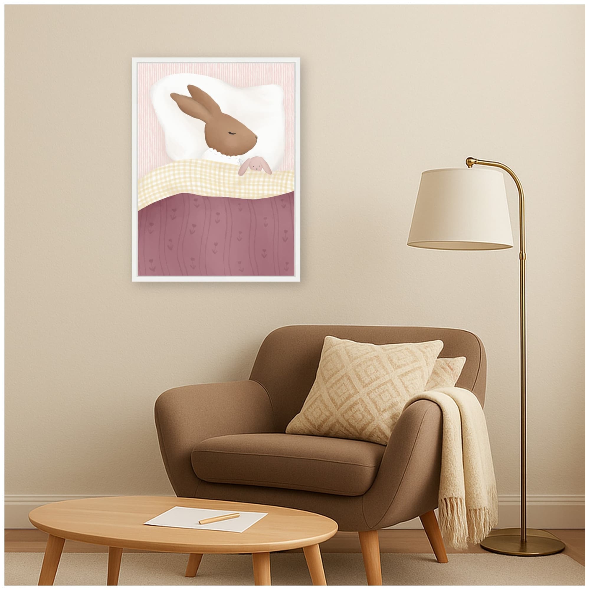 Kate And Laurel Sleeping Girl Rabbit By Molly Dillon From The Lil Dills Shop Framed Canvas Wall Art Print