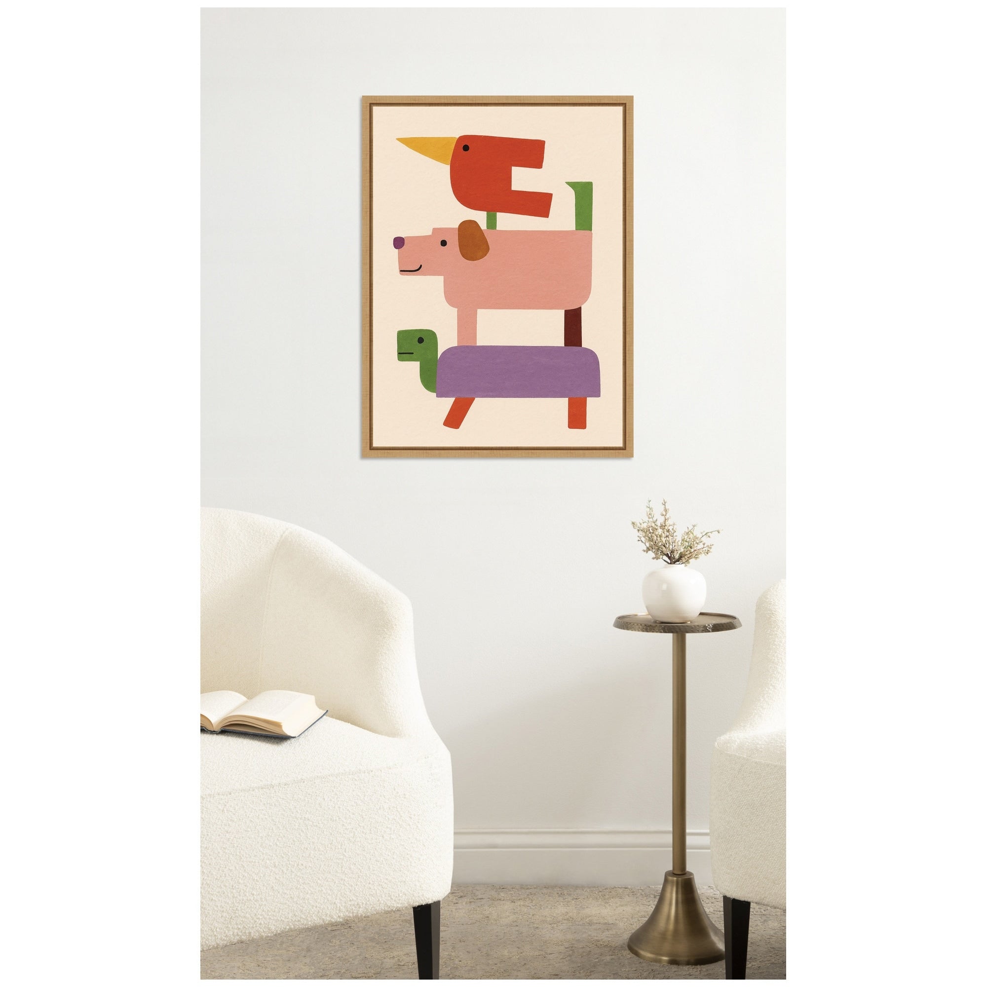 Kate And Laurel Stacked Animals By Laura Moss Framed Canvas Wall Art Print