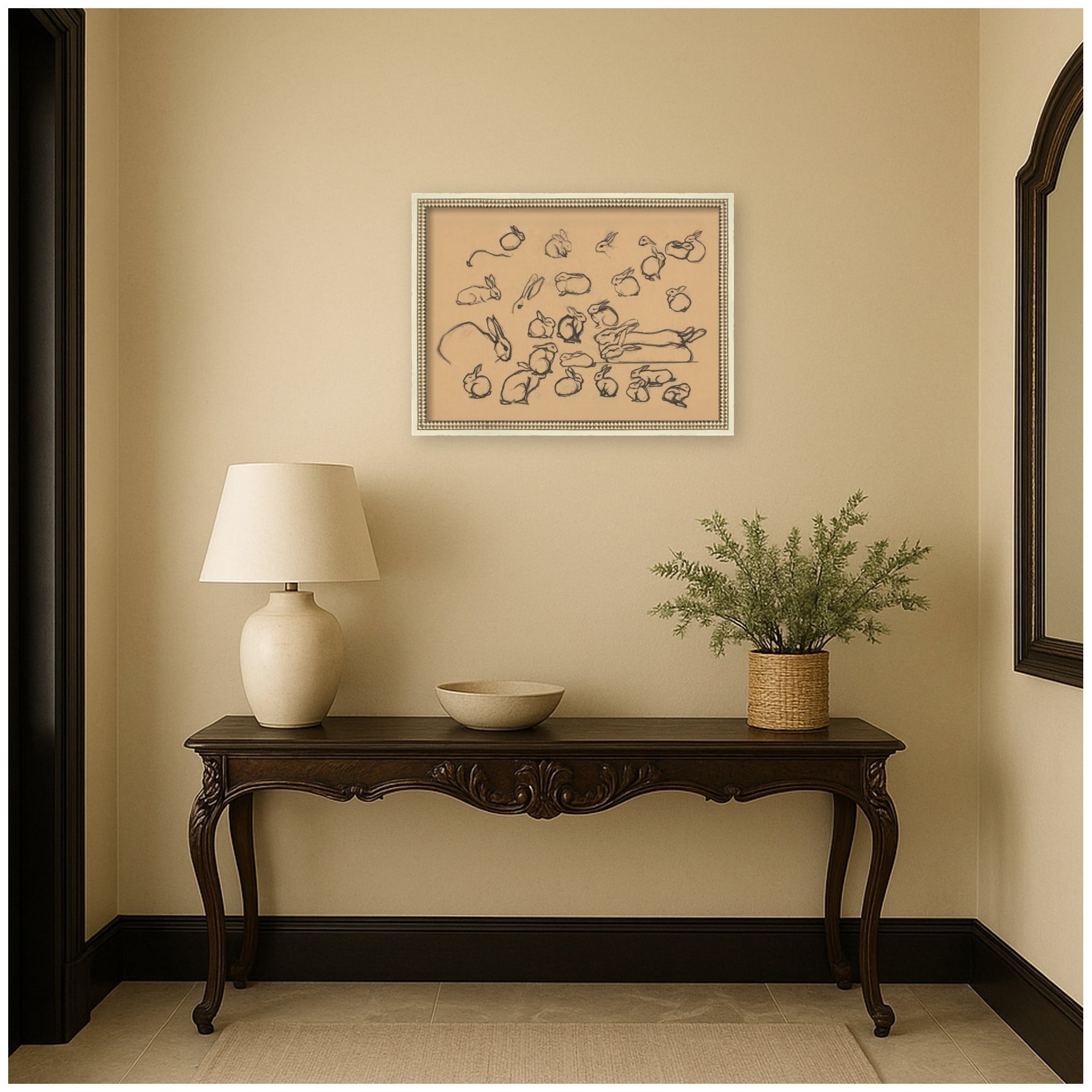 Kate And Laurel Study Sheet Rabbits Julie De Graag By Nostalgia Prints Framed Mounted Canvas Wall Art Print