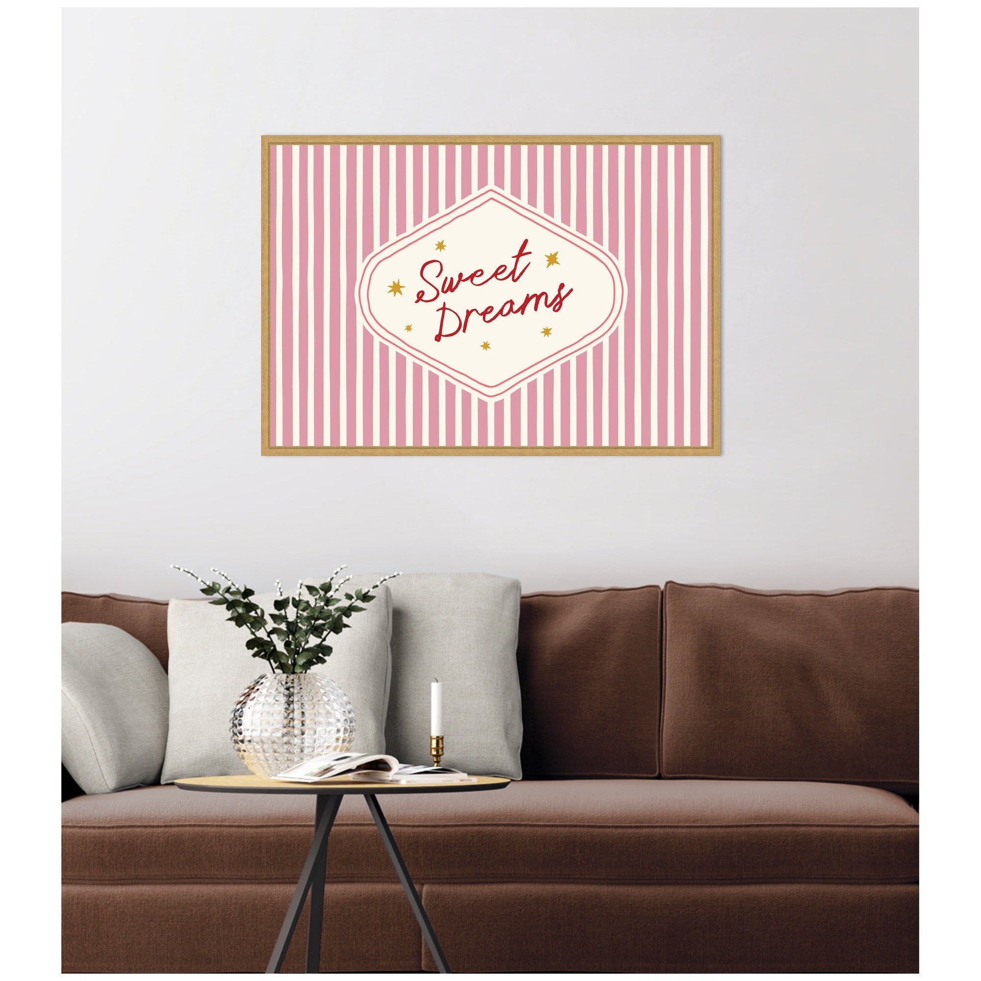 Kate And Laurel Sweet Dreams Retro Typography Pink And Red Stripe By Lucky Guava Framed Canvas Wall Art Print