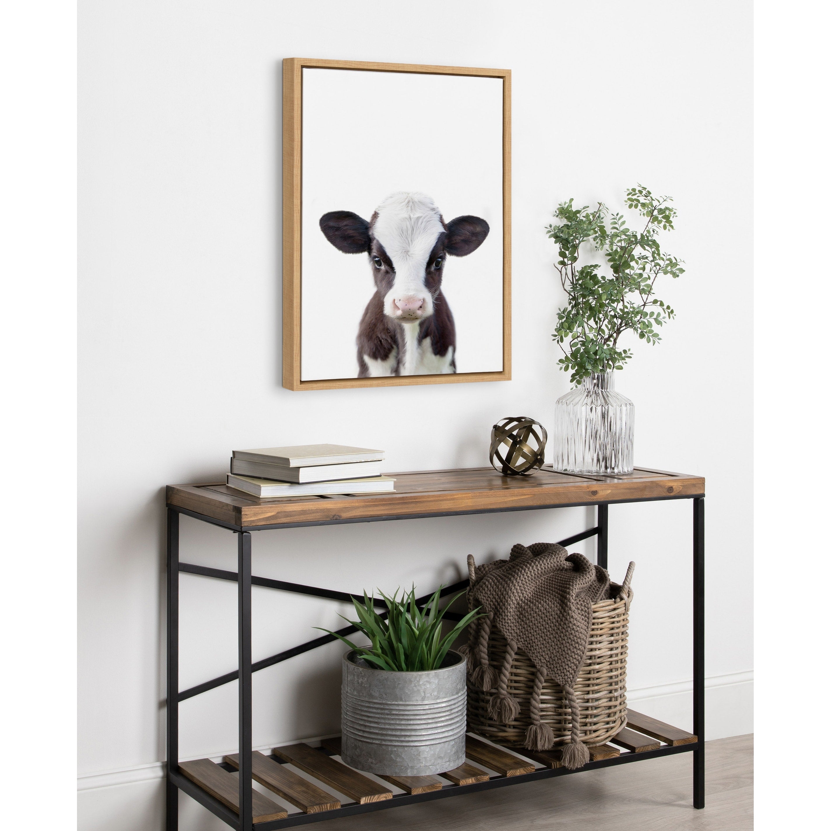 Designovation Sylvie Baby Cow Portrait Framed Canvas By Amy Peterson