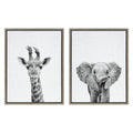 Kate And Laurel Sylvie Baby Giraffe And Elephant Canvas By Simon Te Gray