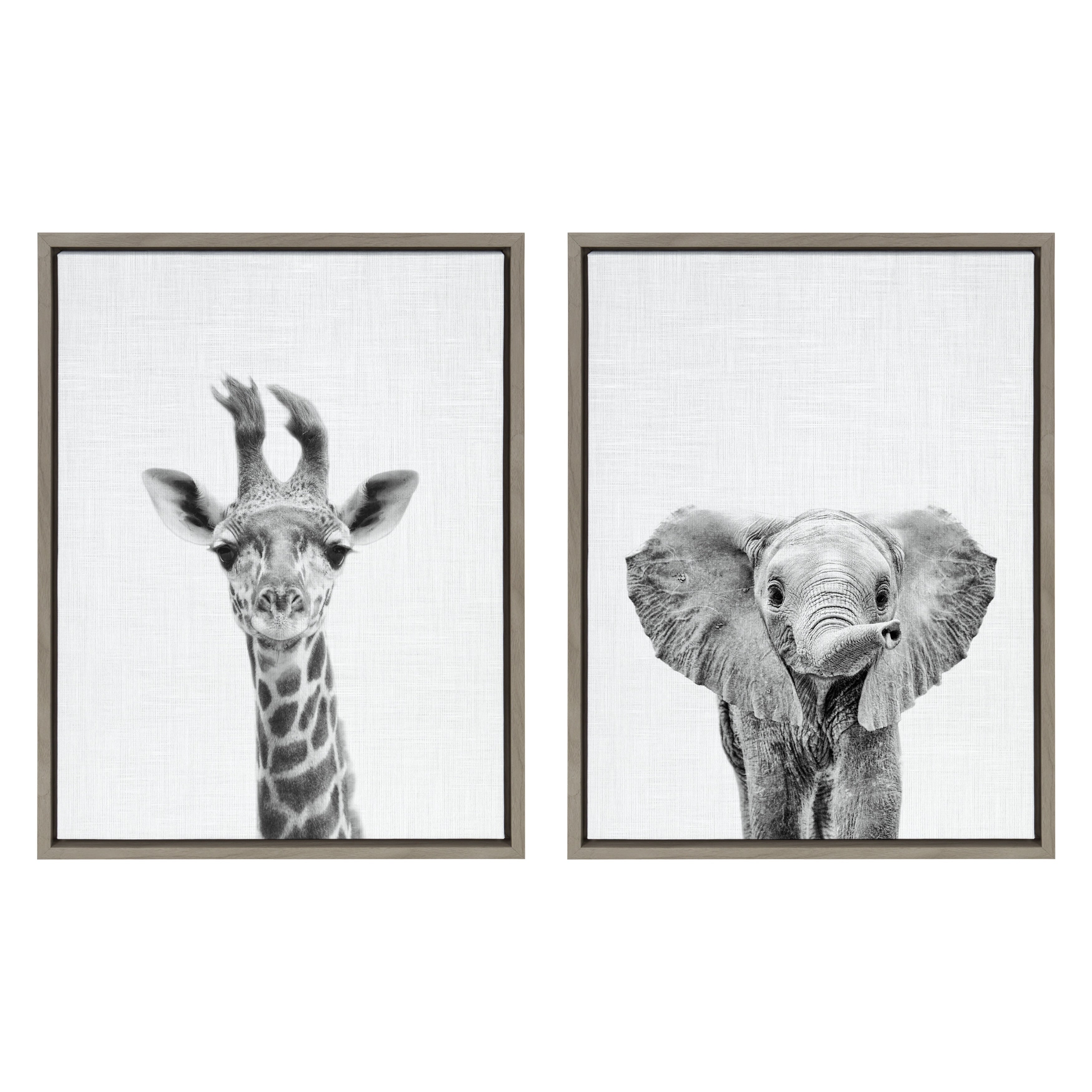 Kate And Laurel Sylvie Baby Giraffe And Elephant Canvas By Simon Te Gray