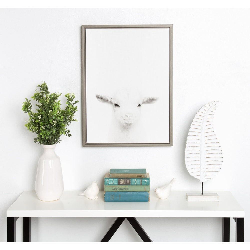 Designovation Sylvie Baby Goat Black And White Portrait Grey Framed Canvas Wall Art By Simon Te Tai