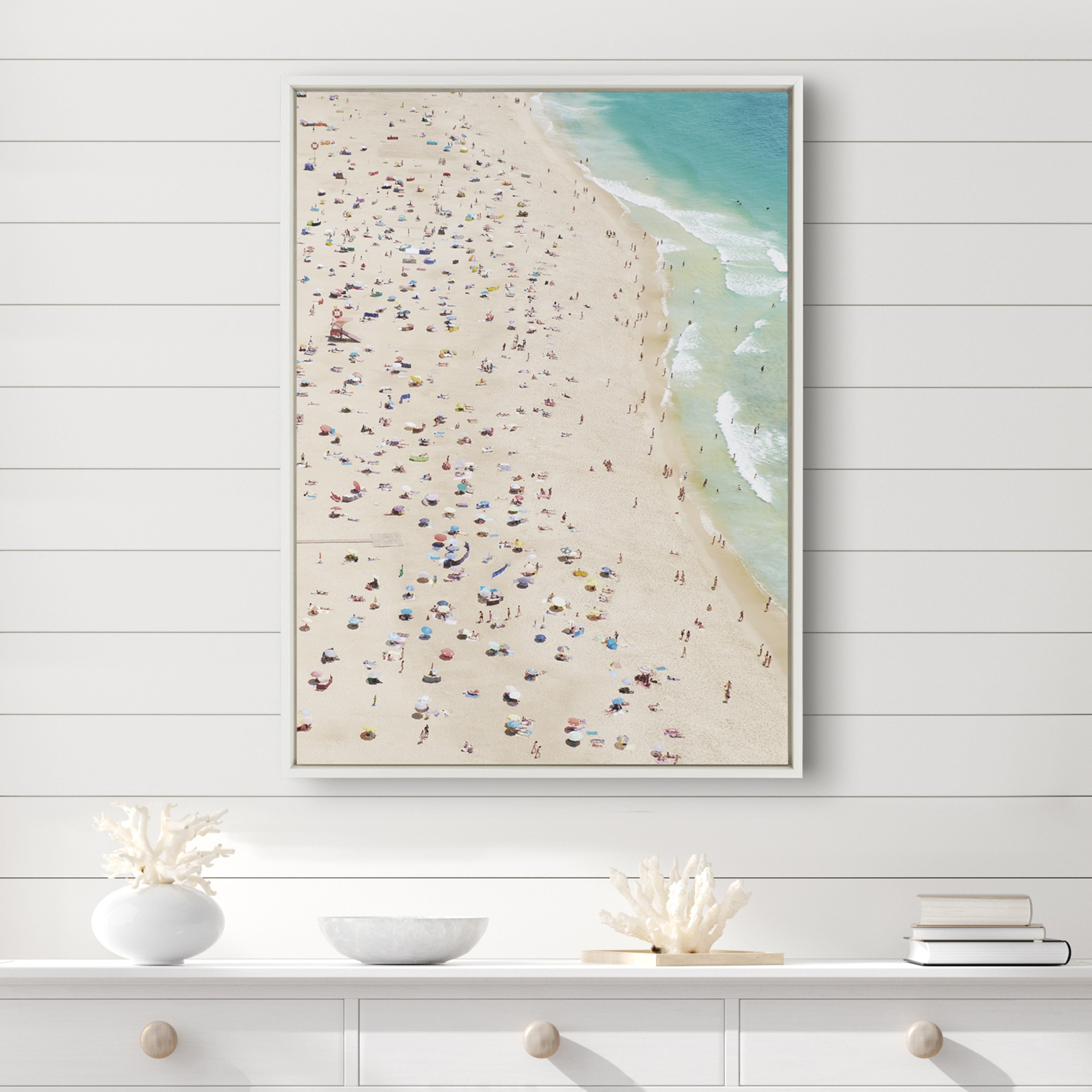 Kate And Laurel Sylvie Beach From Above Framed Canvas By Amy Peterson