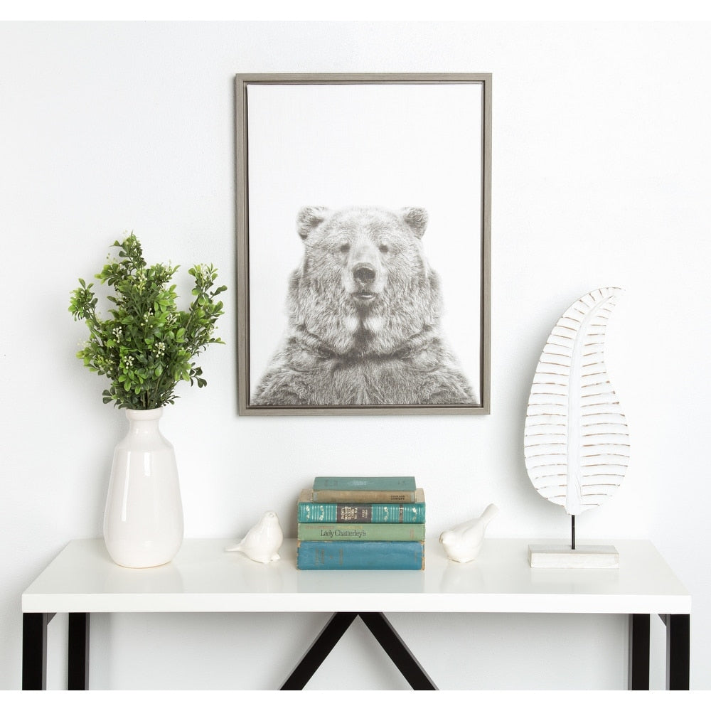 Designovation Simon Te Tai Sylvie Bear Black And White Portrait Grey Framed Canvas Wall Art