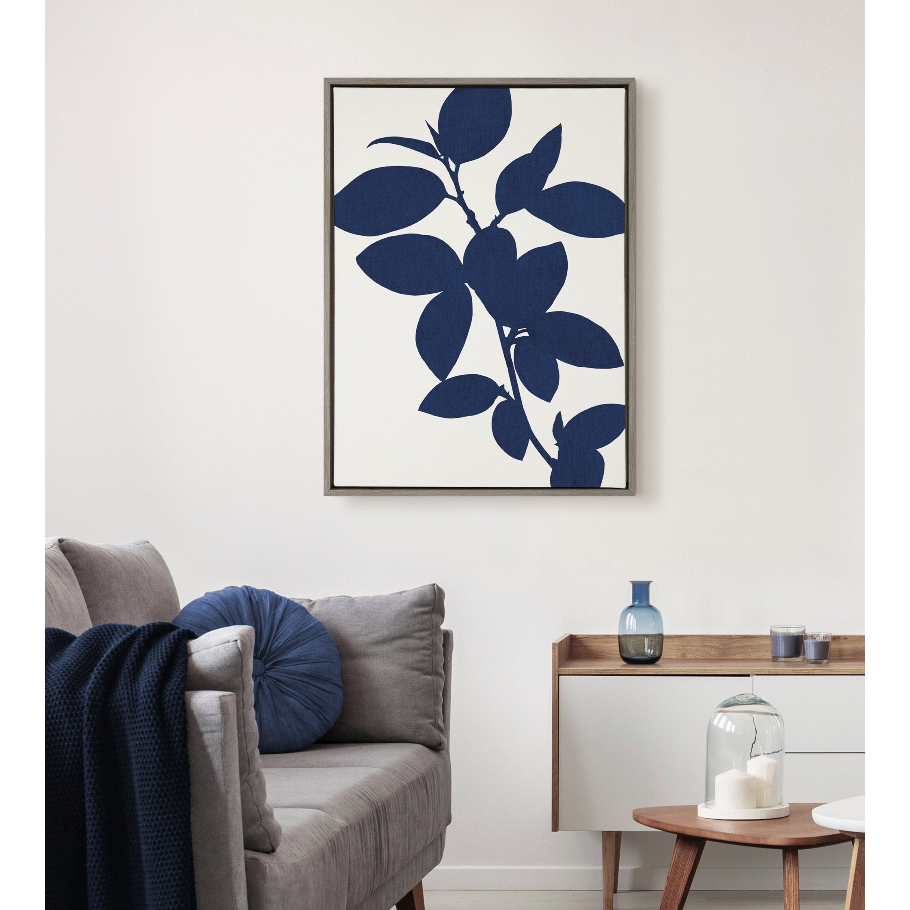 Kate And Laurel Sylvie Blue Botanical Framed Canvas
