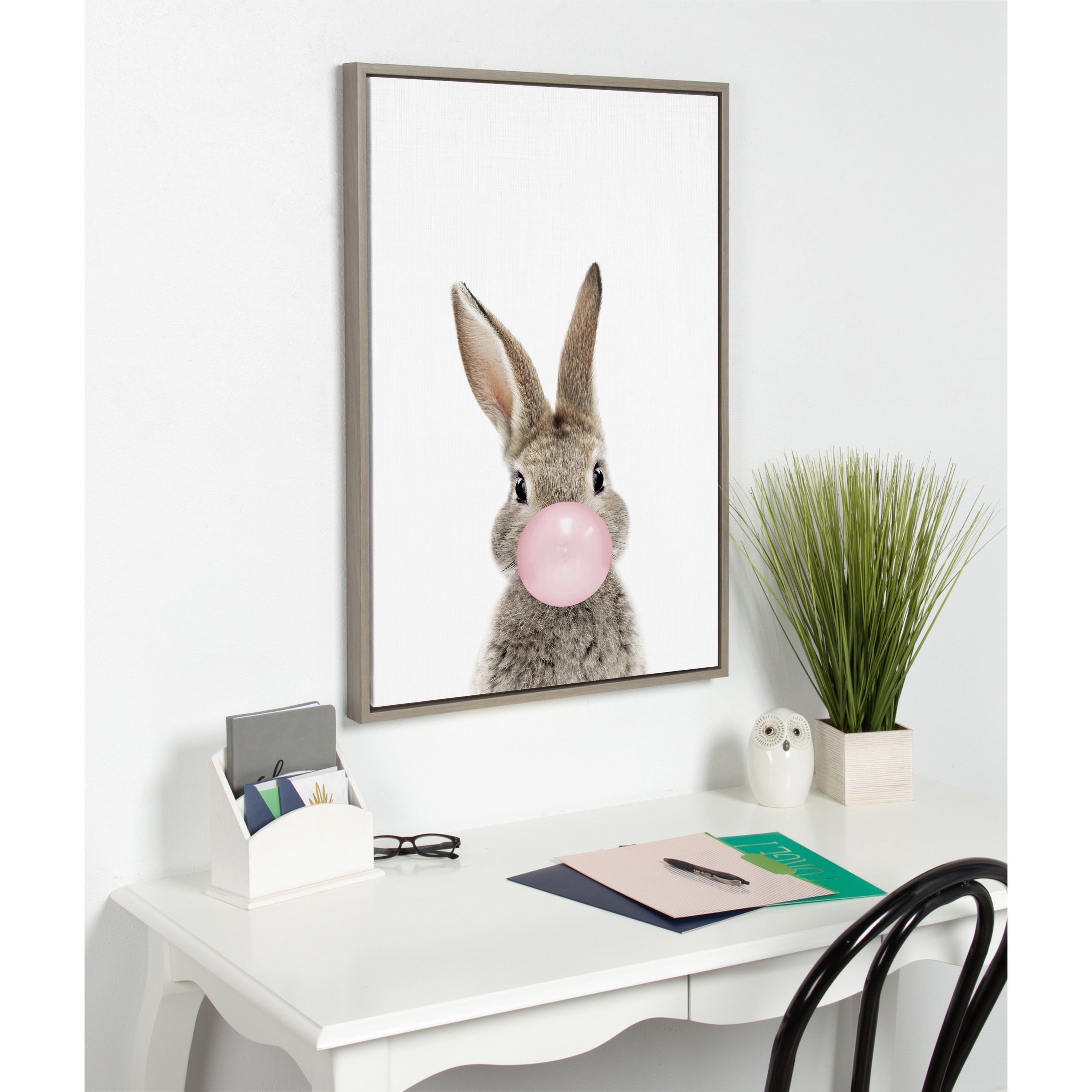 Kate And Laurel Sylvie Bubblegum Bunny Framed Canvas By Amy Peterson