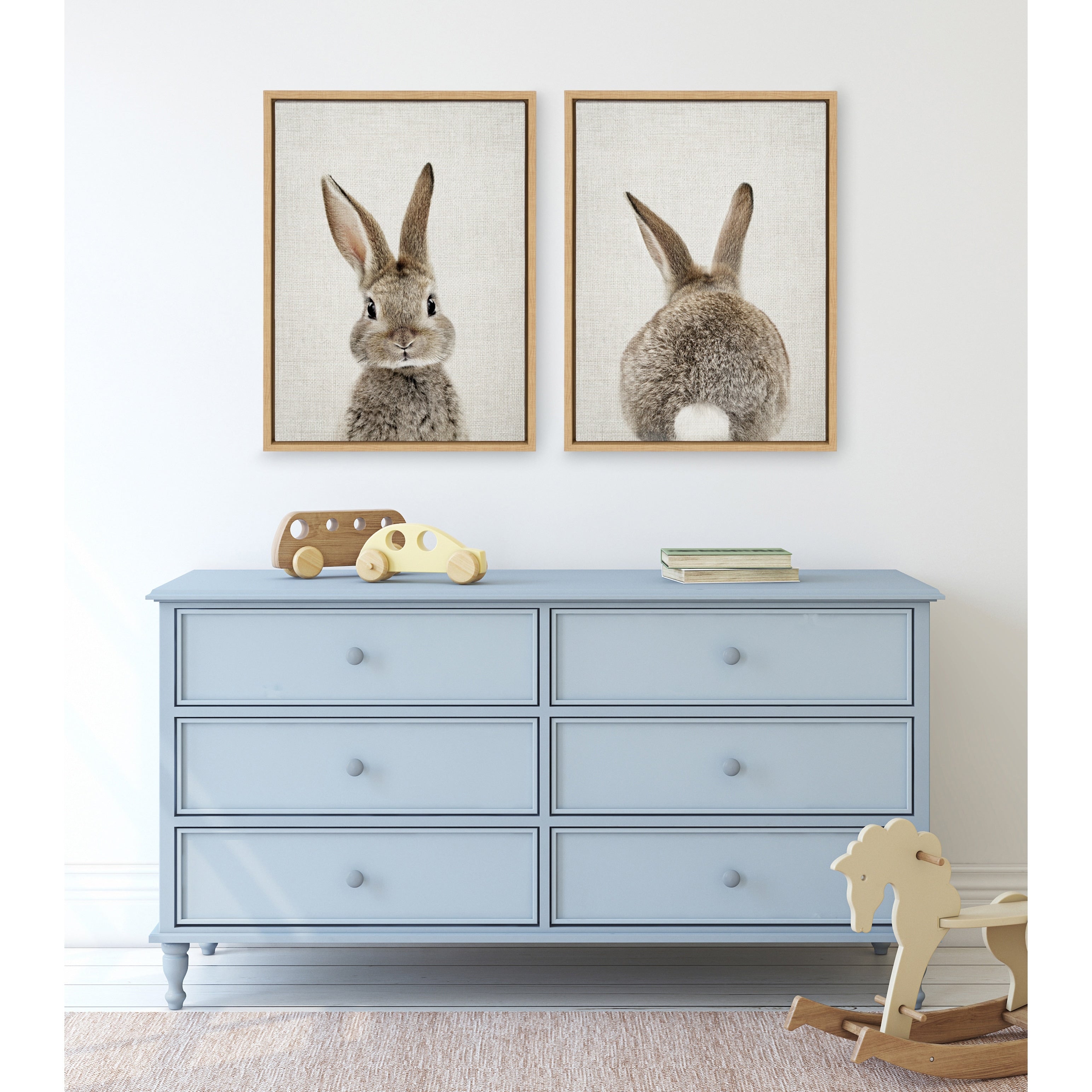 Kate And Laurel Sylvie Bunny Portrait And Tail Framed Canvas By Amy Peterson Natural