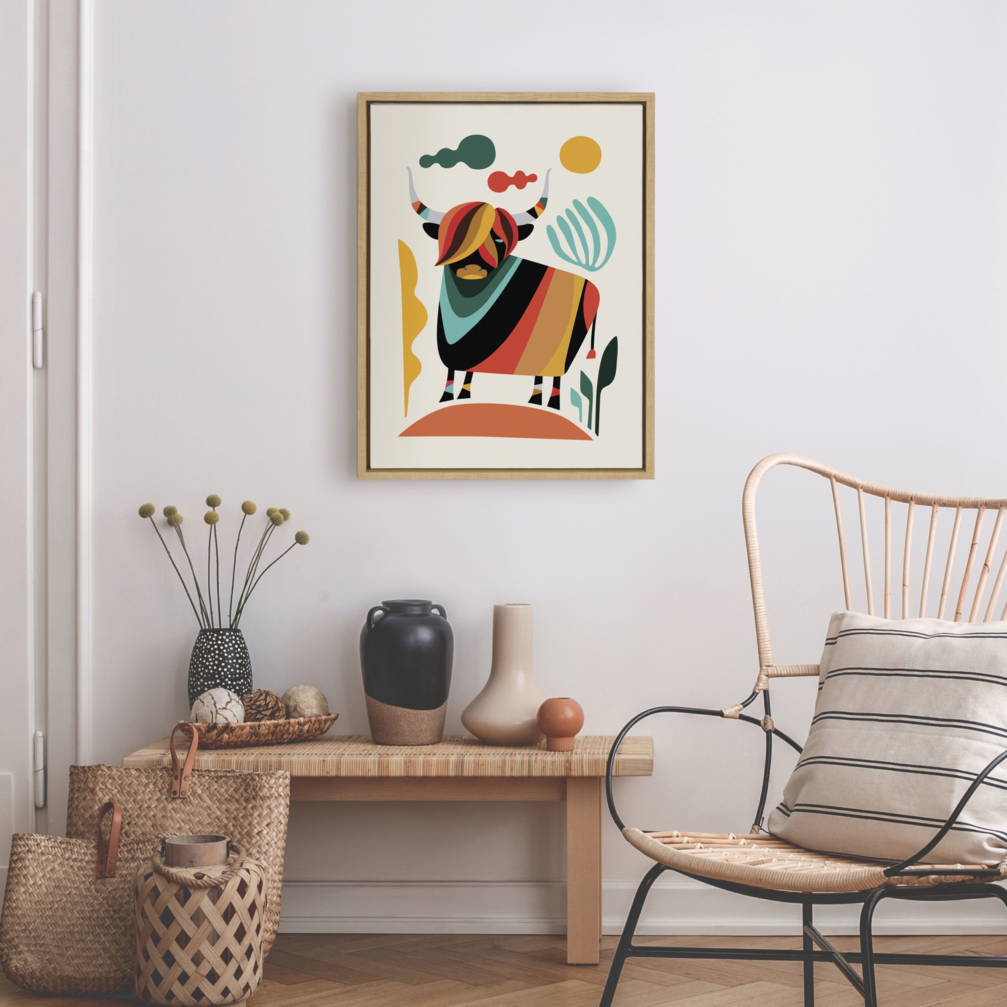 Kate And Laurel Sylvie Cow Framed Canvas By Rachel Lee