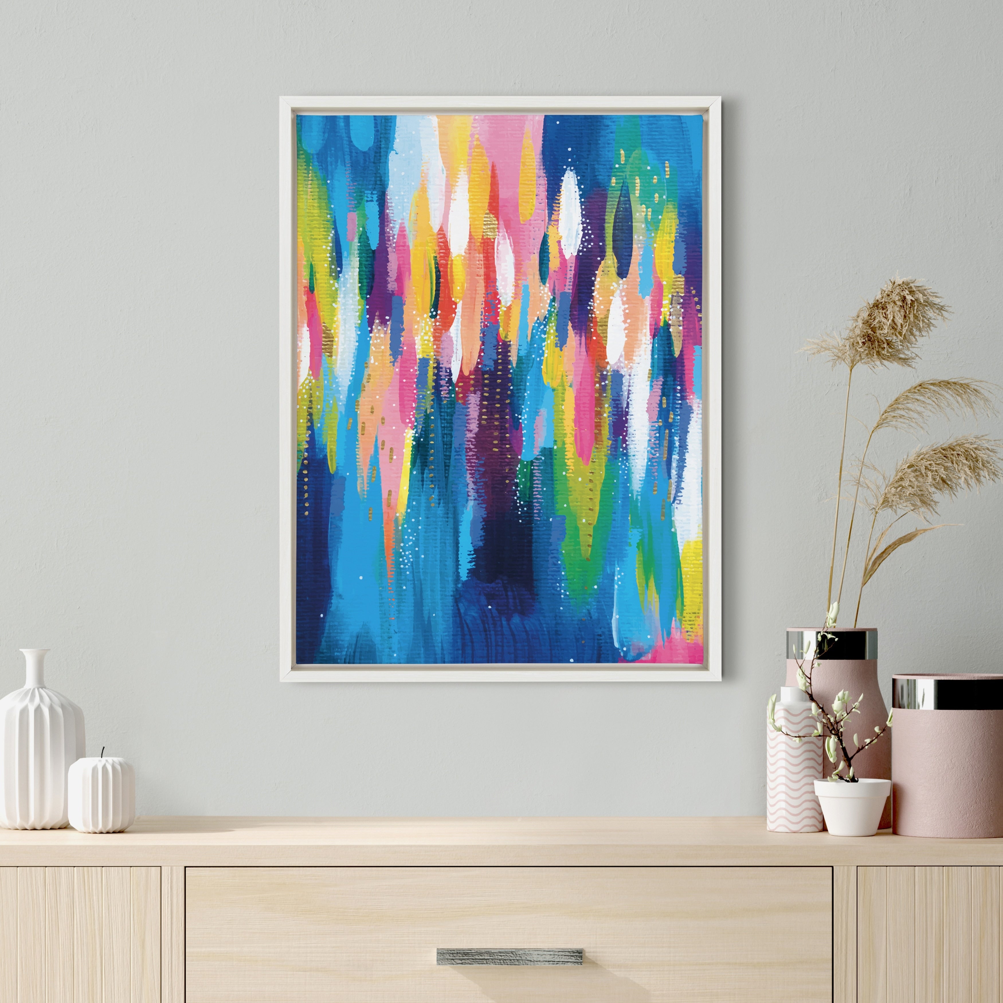 Kate And Laurel Sylvie Ev Bright Brush Strokes 033 Framed Canvas By Ettavee