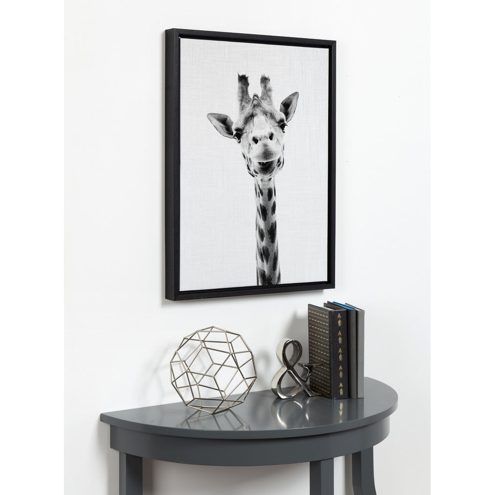 Designovation Simon Te Tai Giraffe Portrait Black White Framed Canvas Wall Art