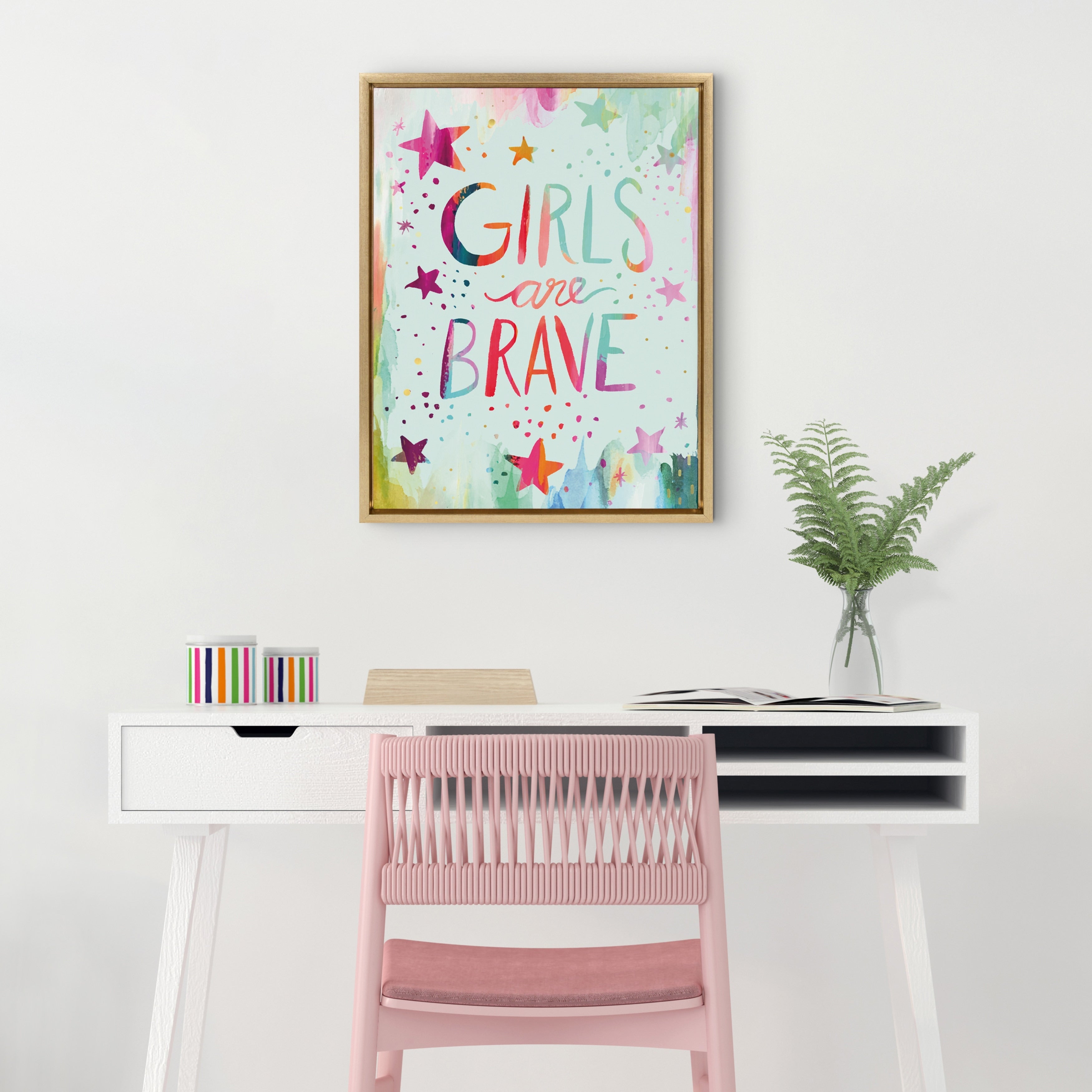 Kate And Laurel Sylvie Girls Are Brave Framed Canvas By Ettavee