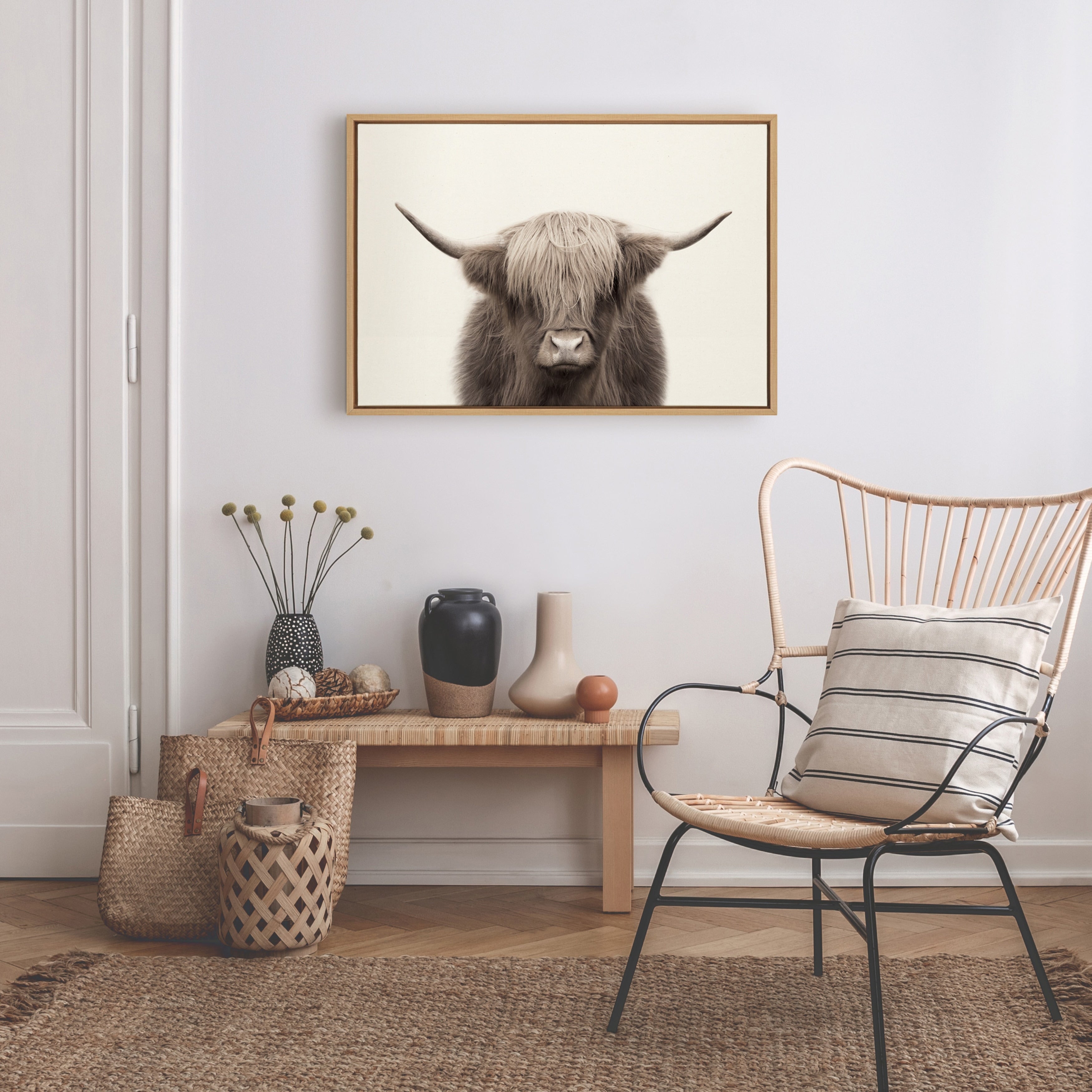Kate And Laurel Sylvie Hey Dude Highland Cow Color Framed Canvas By The Creative Bunch Studio