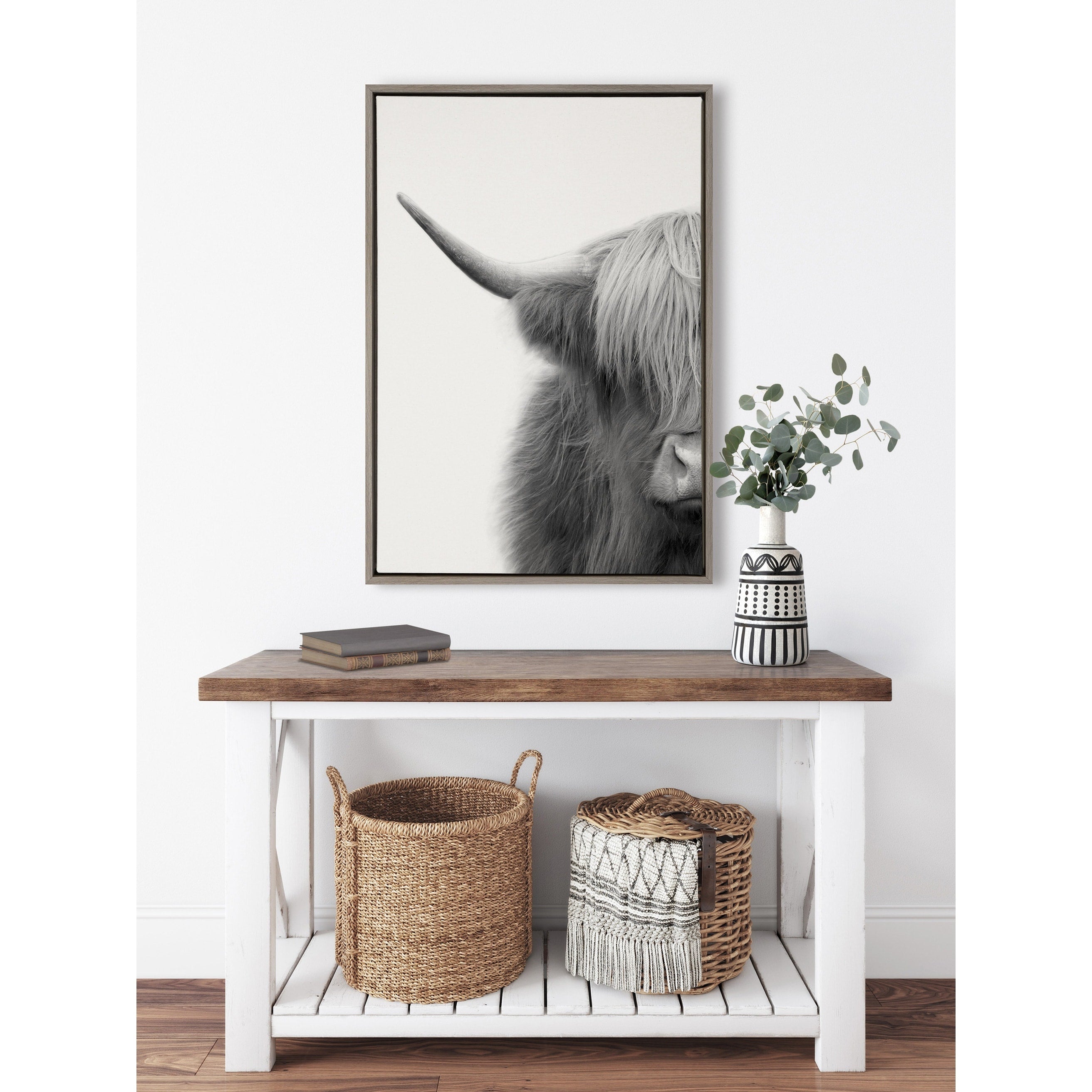 Kate And Laurel Sylvie Hey Dude Highland Cow Crop Framed Canvas By The Creative Bunch Studio