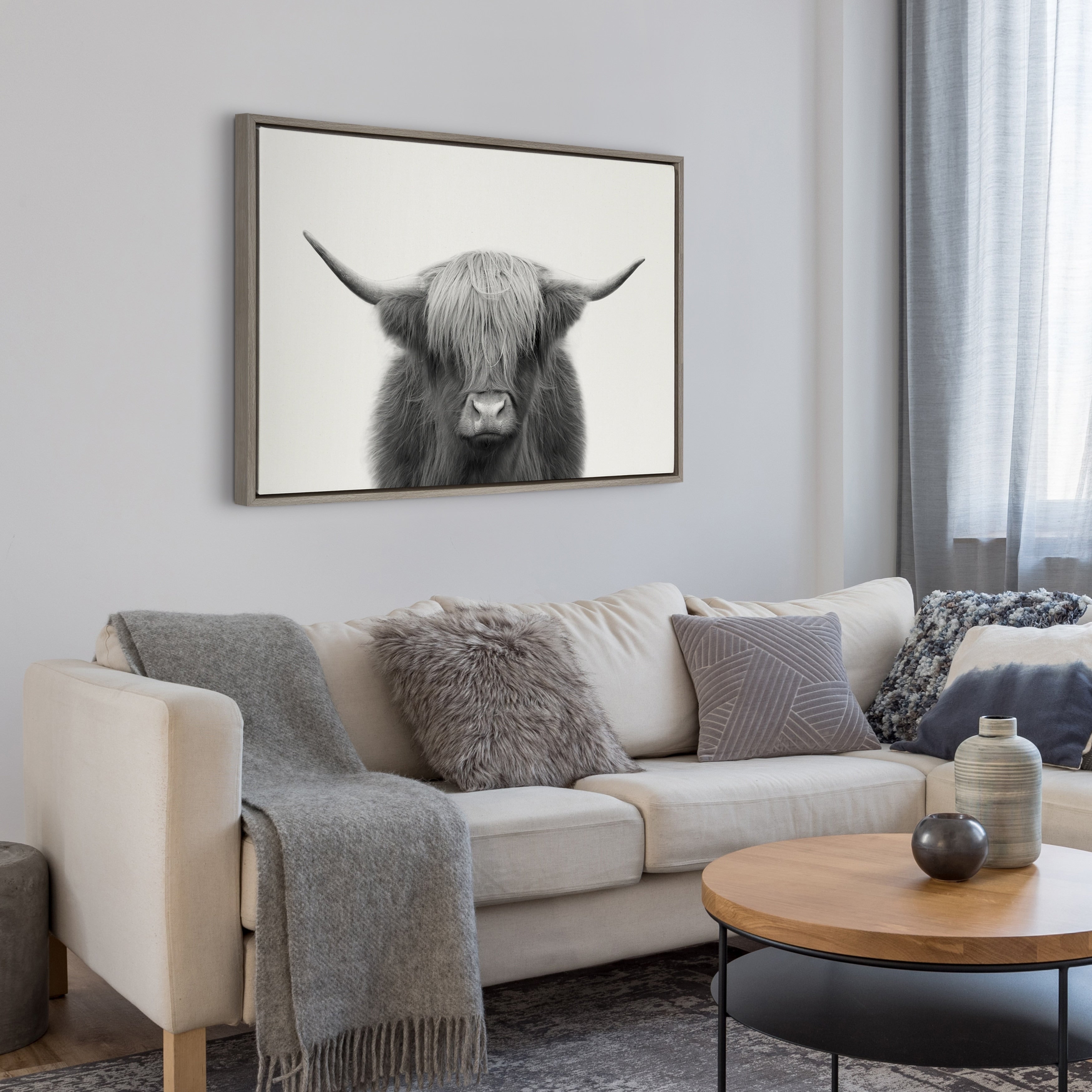 Kate And Laurel Sylvie Hey Dude Highland Cow Framed Canvas By The Creative Bunch Studio