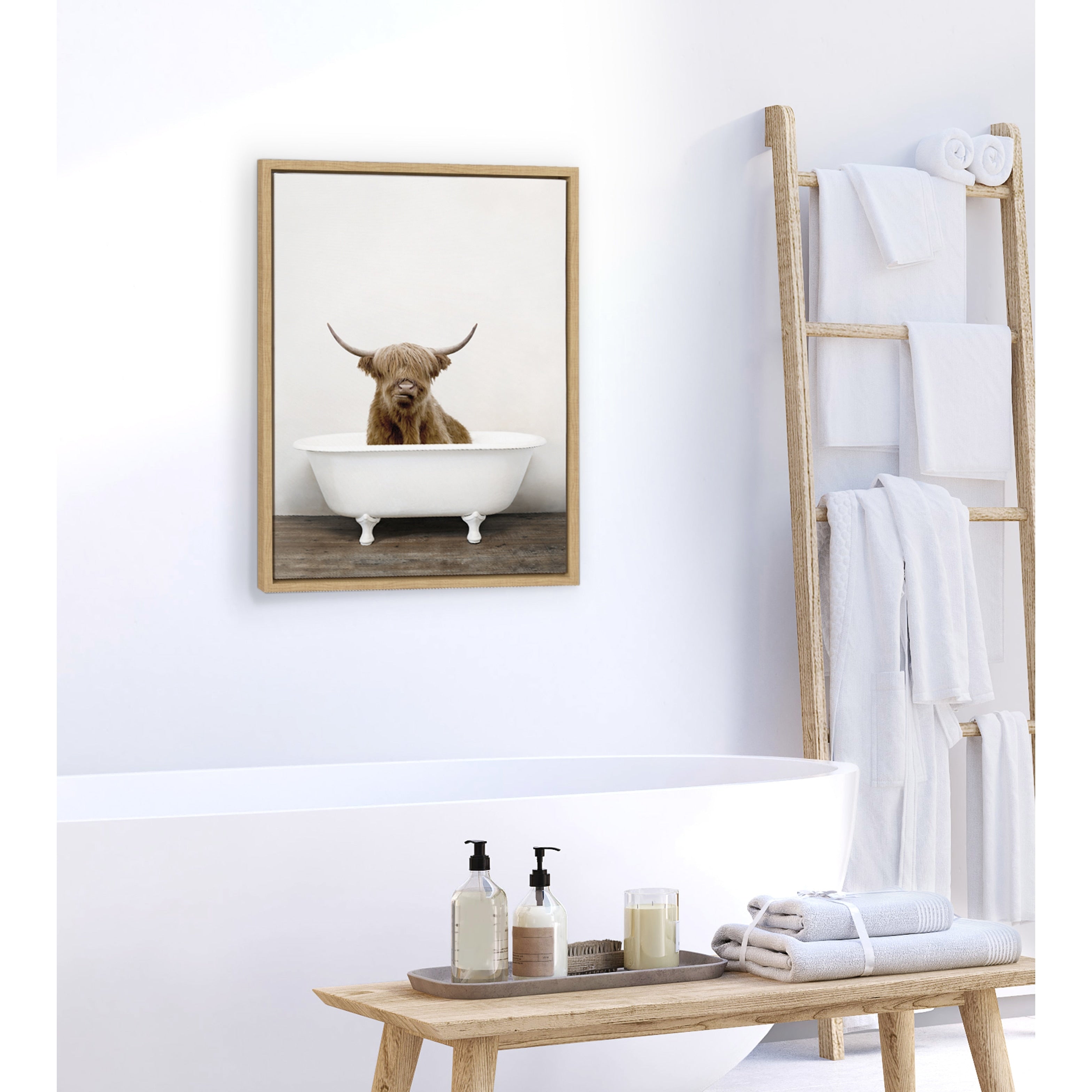 Kate And Laurel Sylvie Highland Cow Tub Framed Canvas By Amy Peterson