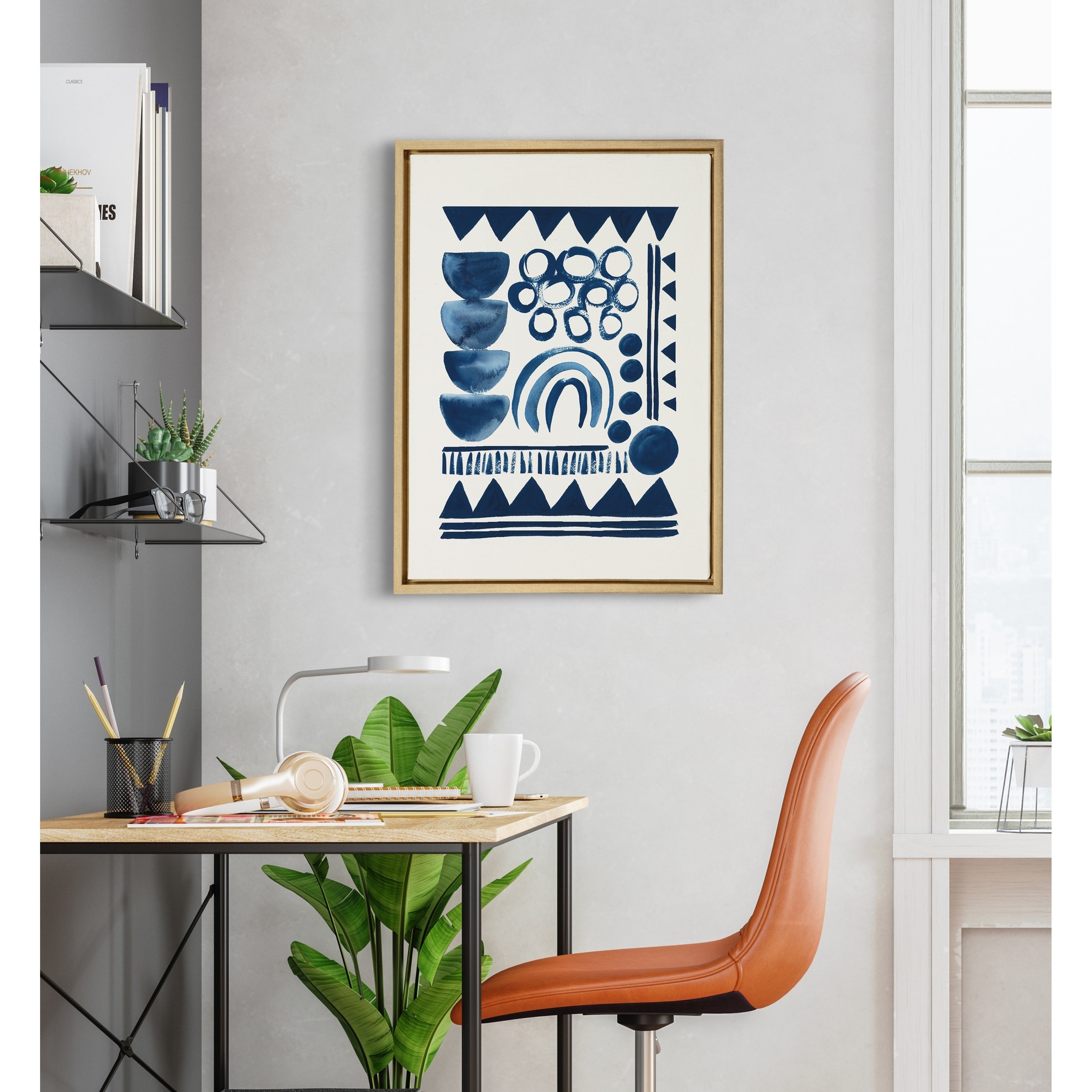 Kate And Laurel Sylvie Indigo Abstract Framed Canvas By Teju Reval