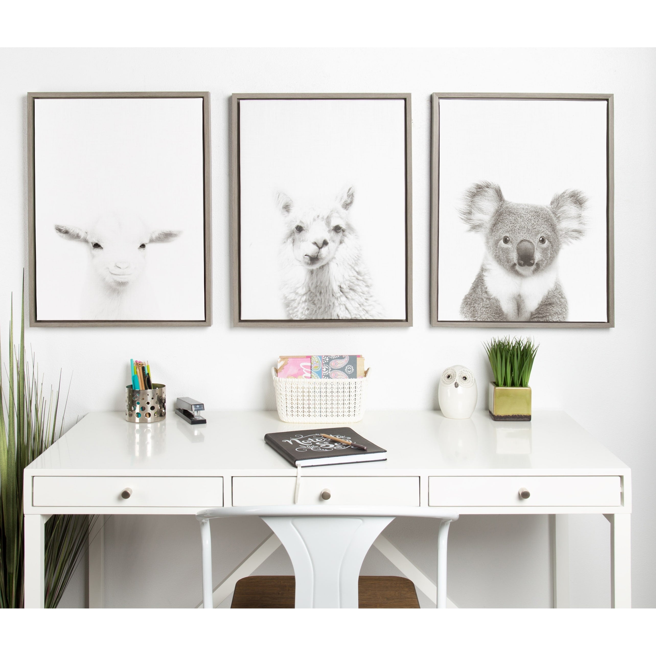 Kate And Laurel Sylvie Koala Black And White Portrait Grey Framed Canvas Wall Art By Simon Te Tai