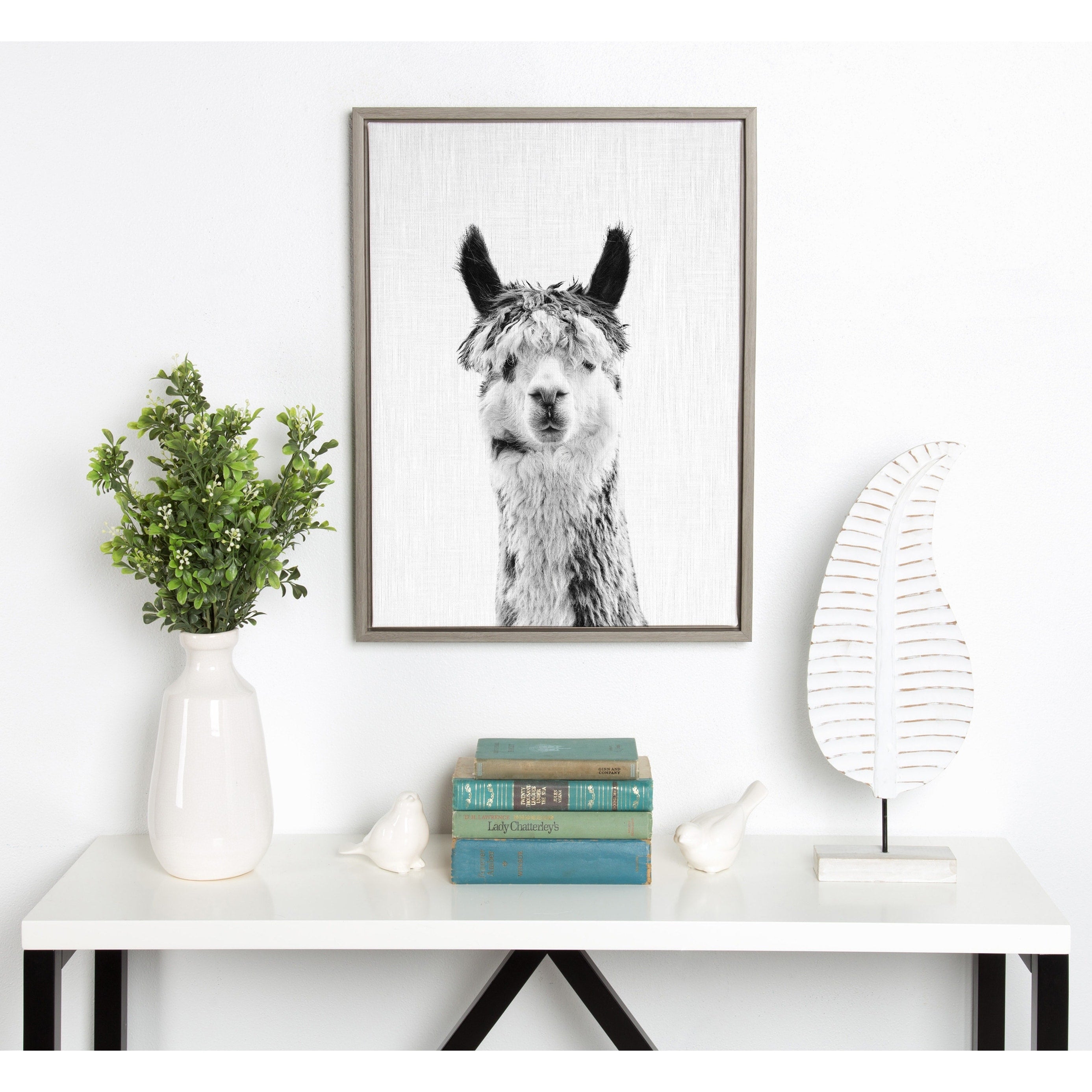 Kate And Laurel Sylvie Llama Portrait Framed Canvas Art Gray 18X24