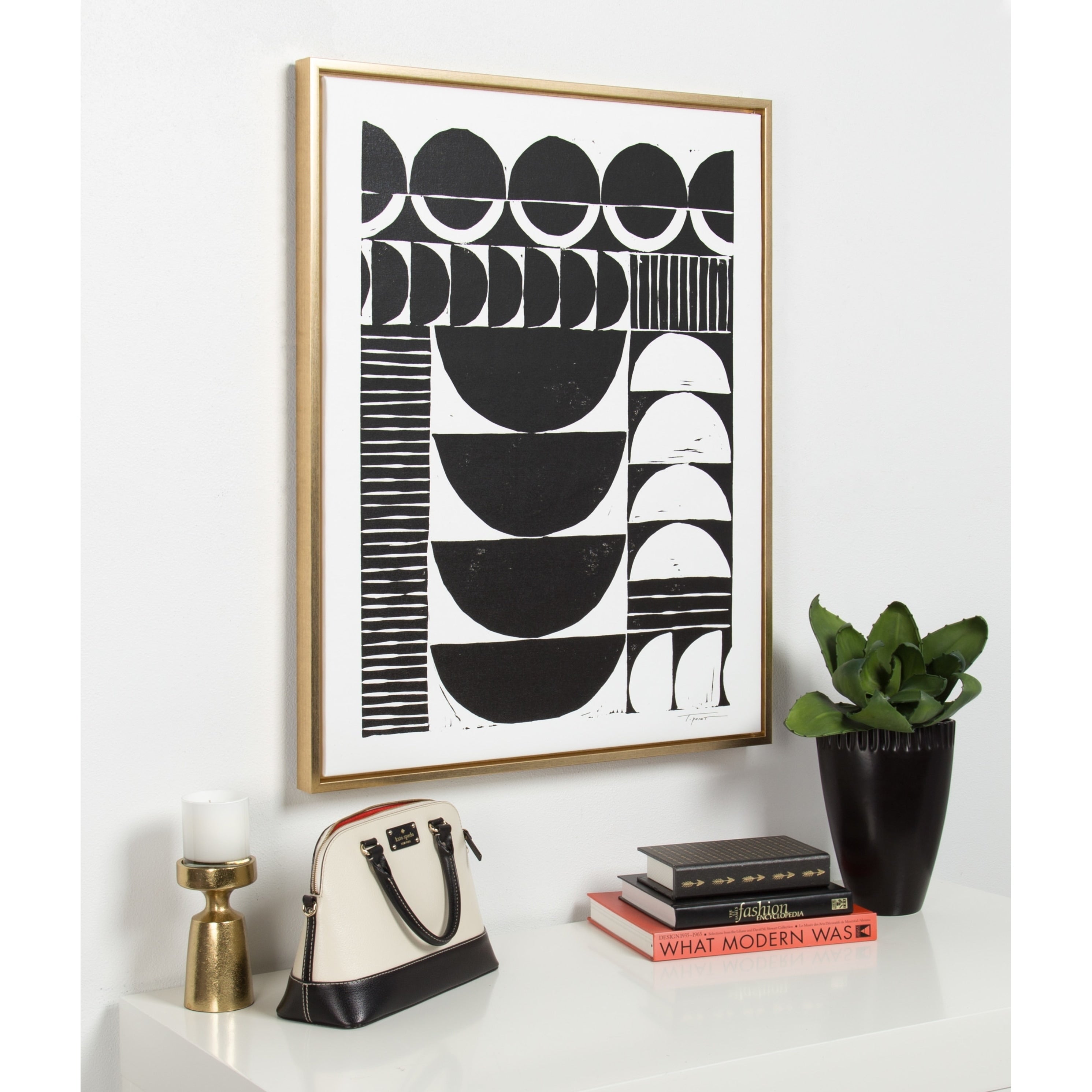 Sylvie Modern Circular Block Framed Canvas Art By Statement Goods Gold 28X36