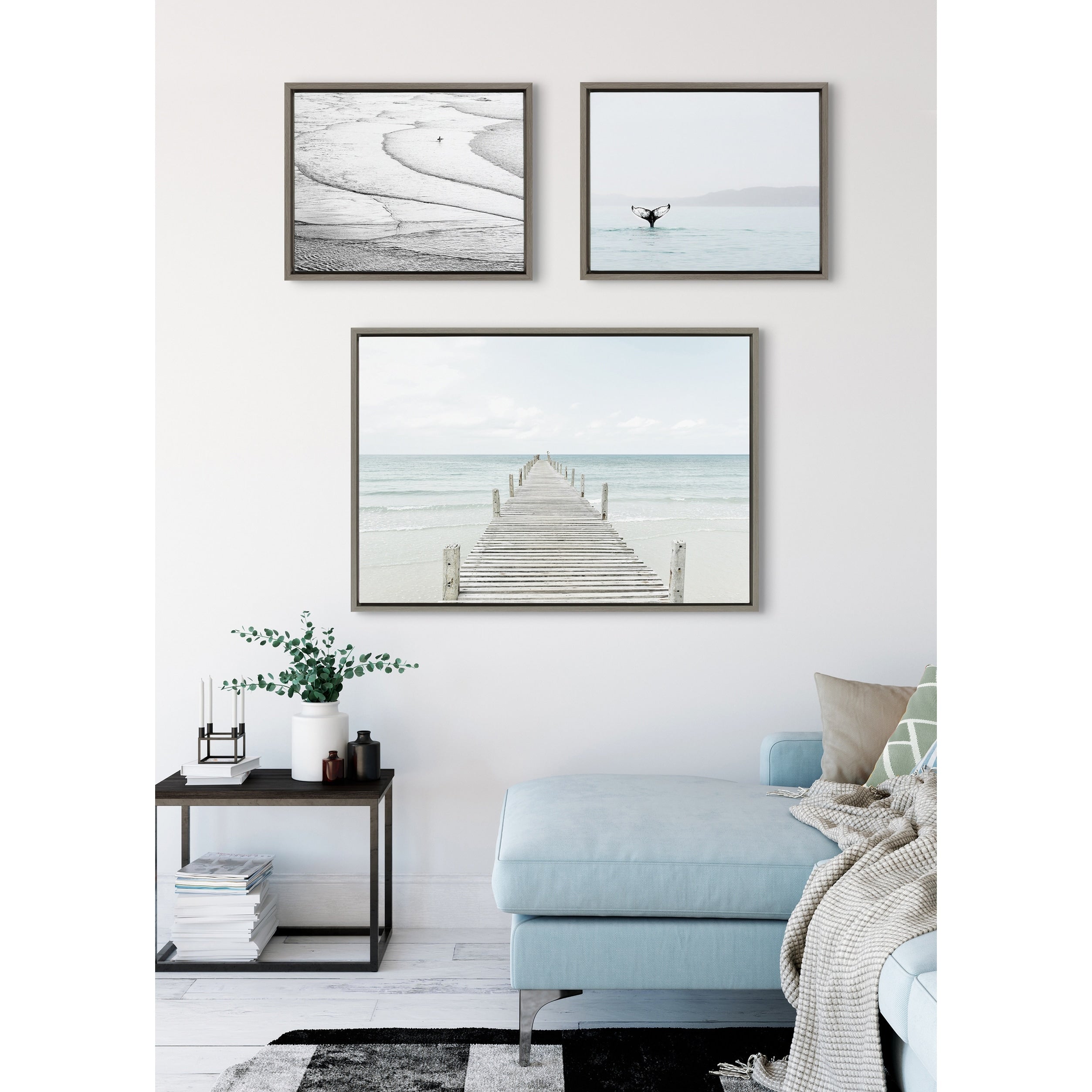 Kate And Laurel Sylvie Ocean Beach Framed Canvas Set Gray