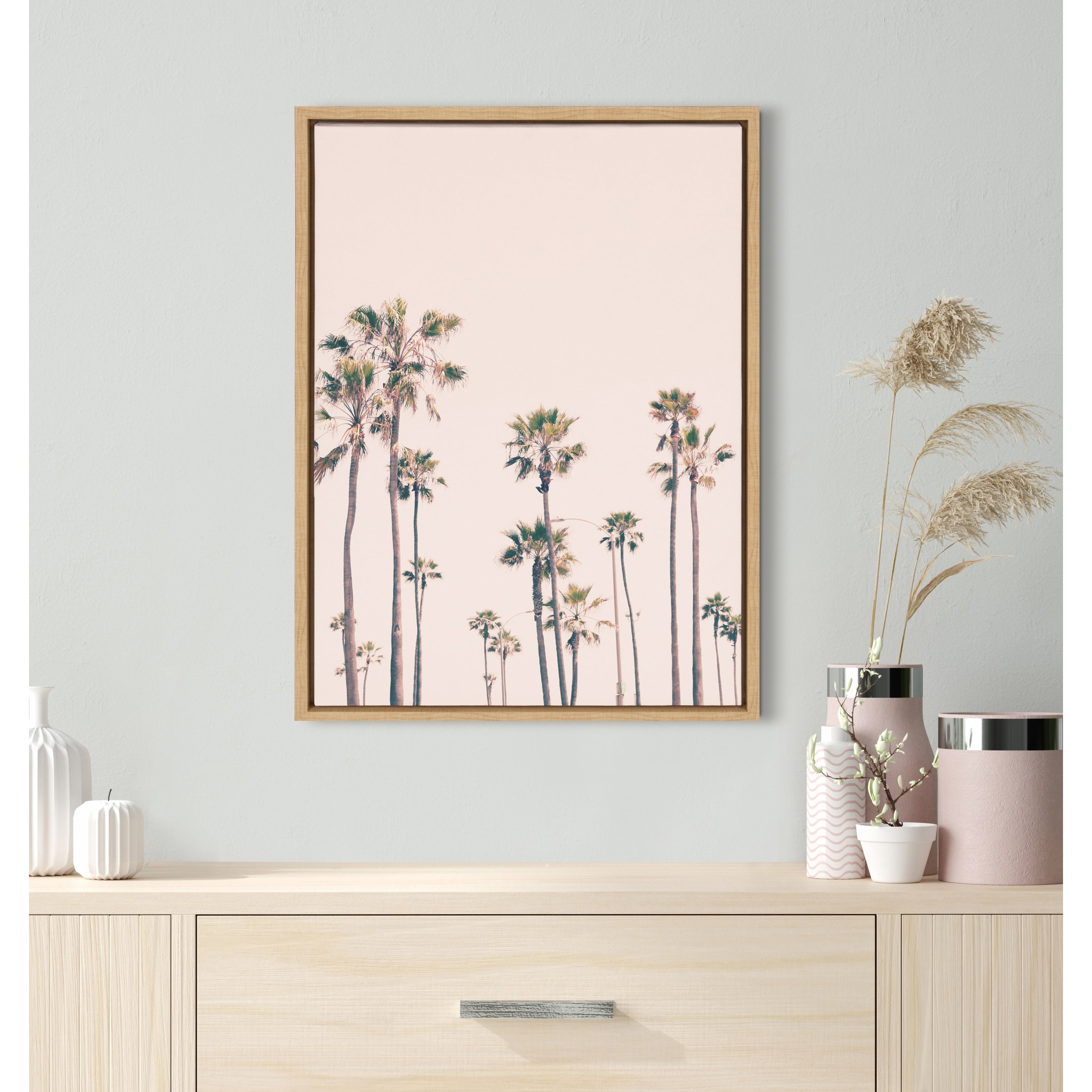 Kate And Laurel Sylvie Pink Palm Tree Paradise Framed Canvas By Caroline Mint