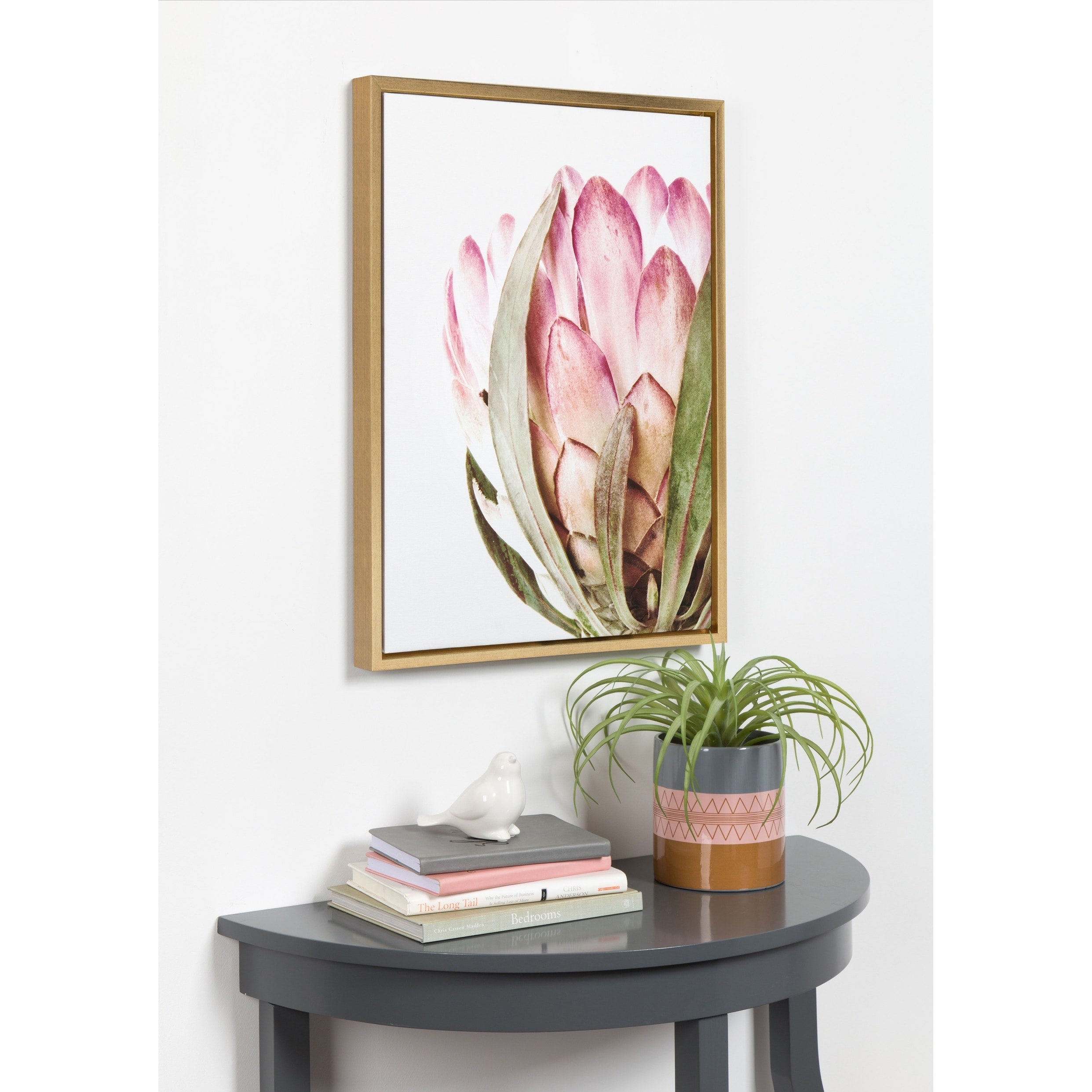 Kate And Laurel Sylvie Pink Protea Flower Framed Canvas Wall Art