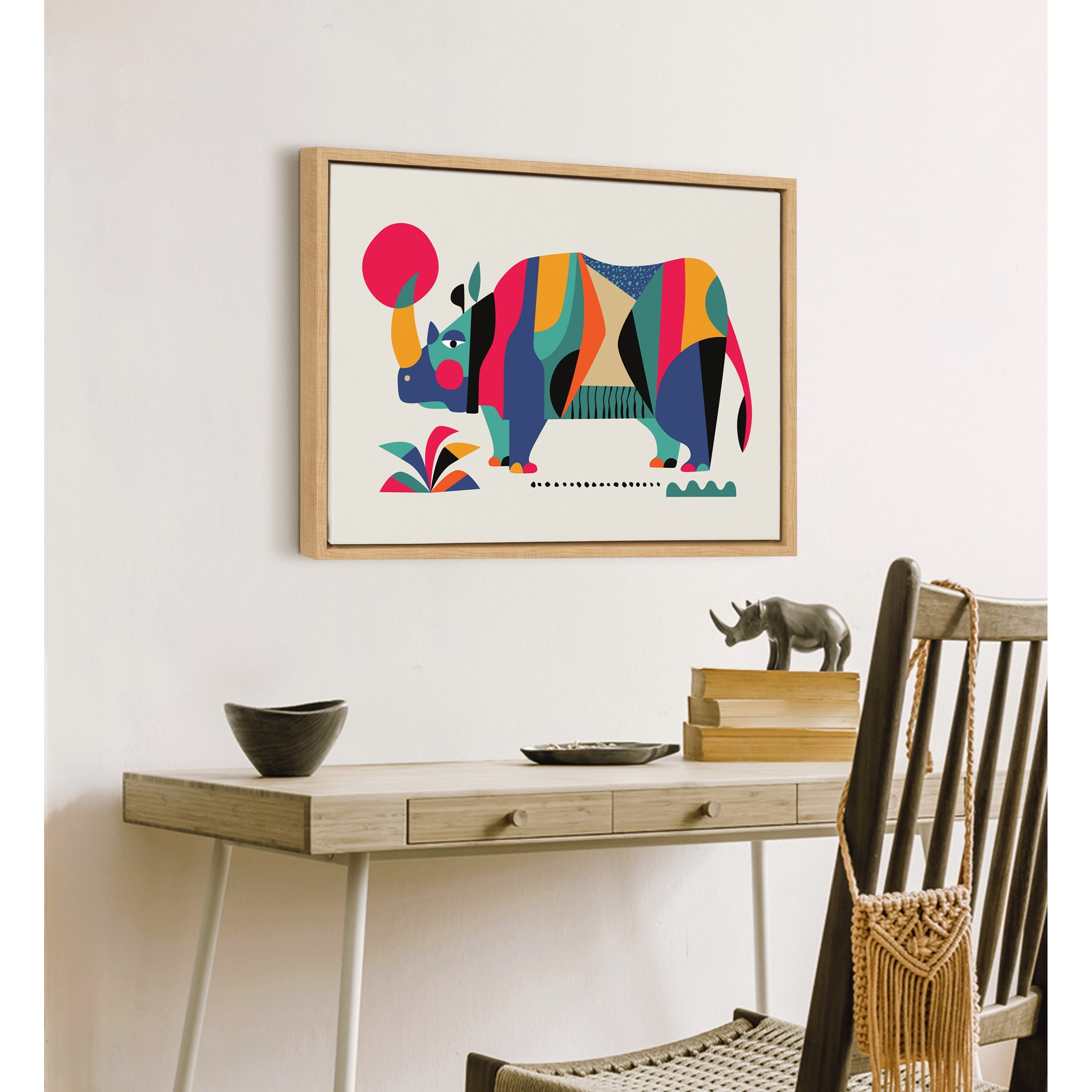 Kate And Laurel Sylvie Rhinoceros Framed Canvas By Rachel Lee