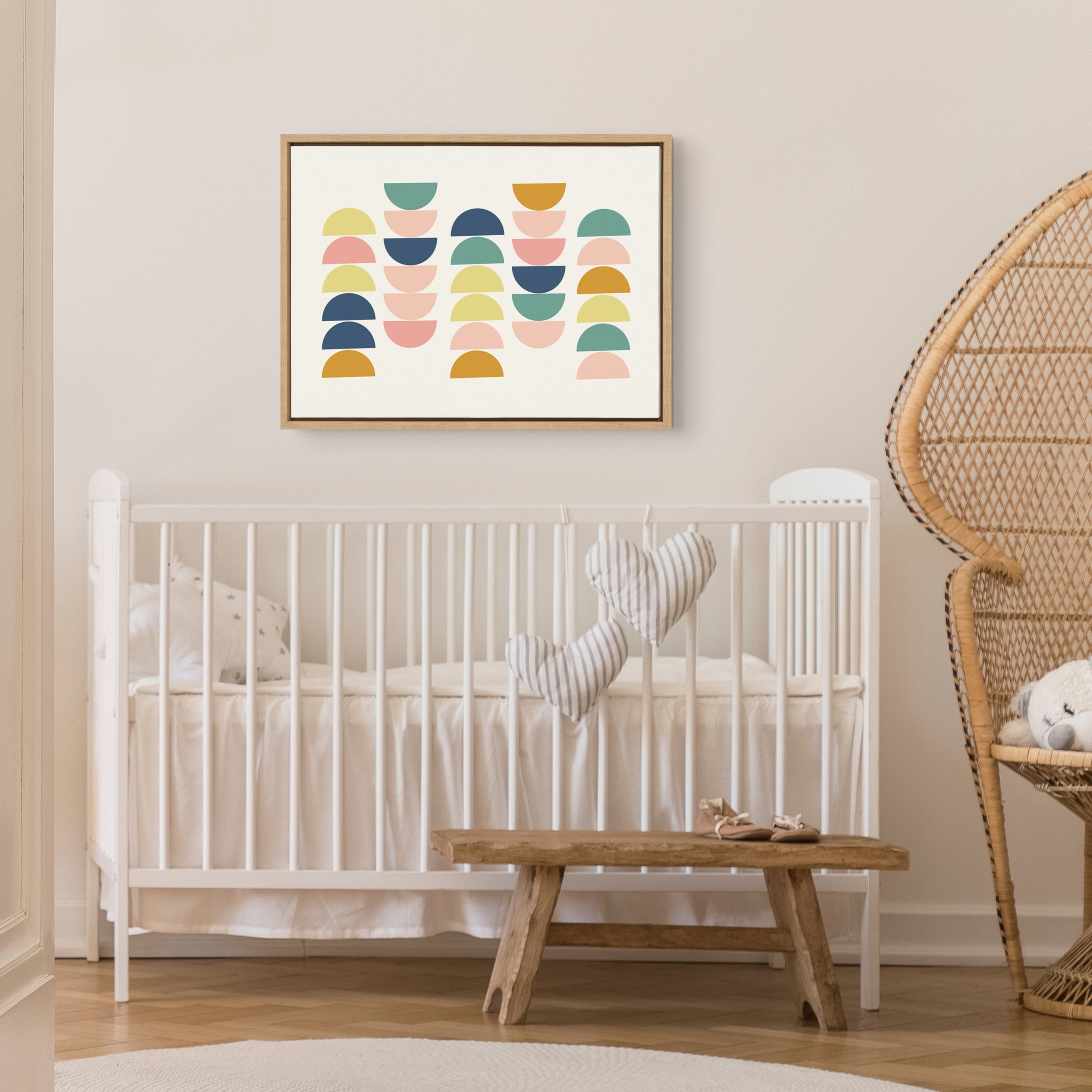 Kate And Laurel Sylvie Simple Shapes In Soft Colors Framed Canvas By Apricot And Birch