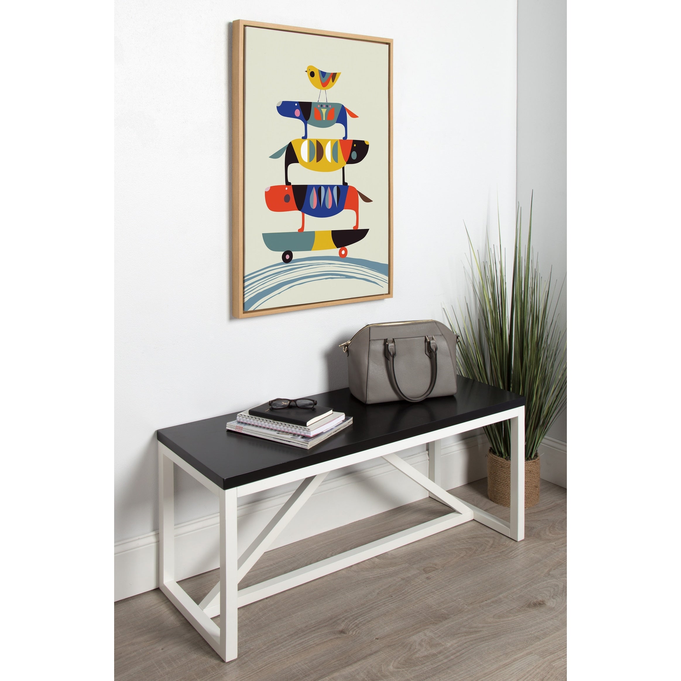 Kate And Laurel Sylvie Skate Dog Natural Framed Canvas By Rachel Lee 23 X 33