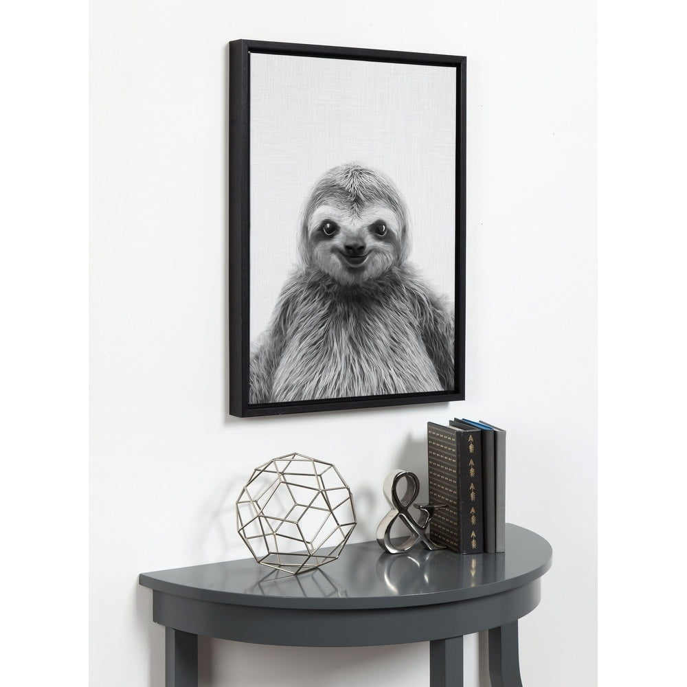 Designovation Simon Te Tai Sylvie Sloth Black And White Portrait Grey Framed Canvas Wall Art