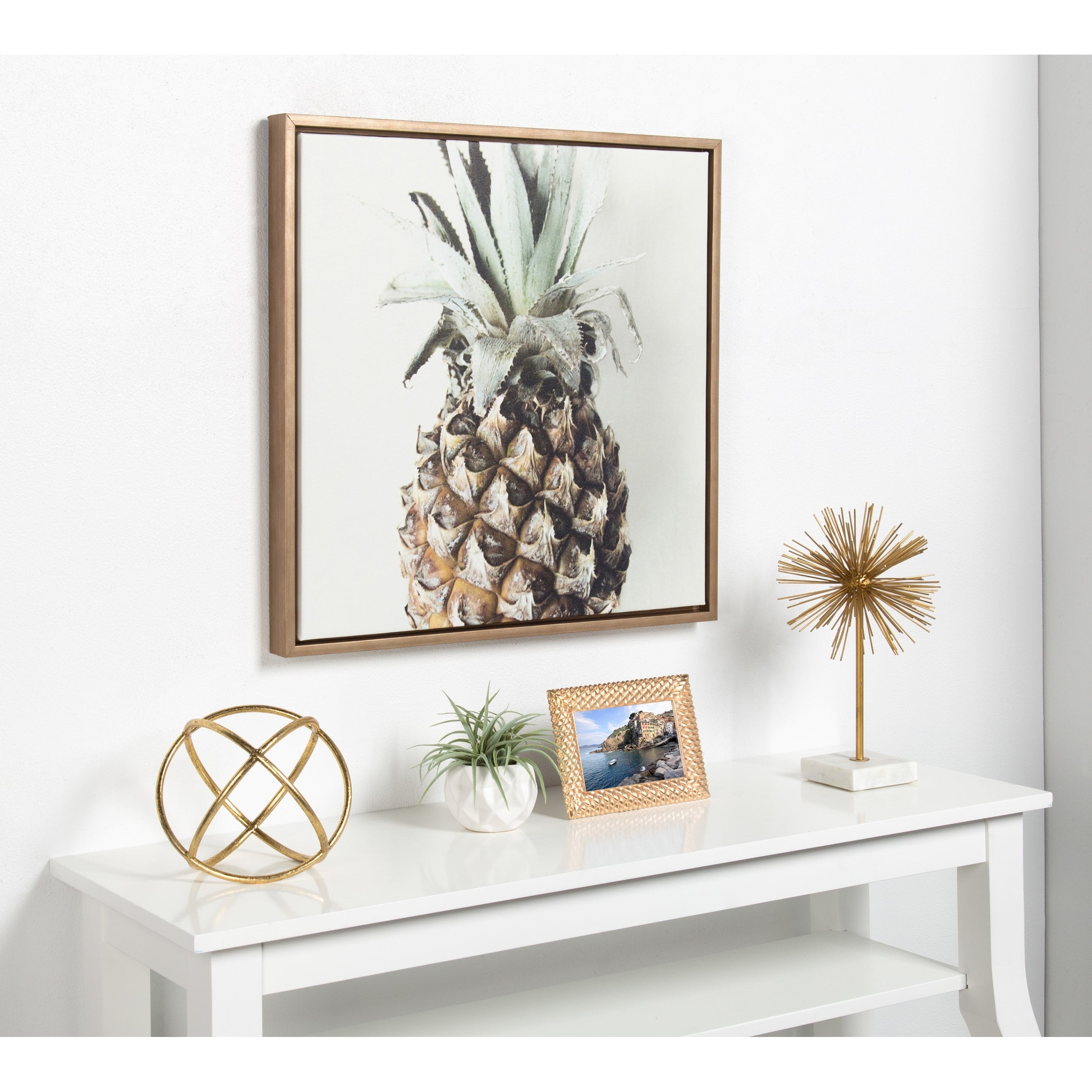 Sylvie Solo Pineapple 24X24 Gold Framed Canvas Wall Art By F2 Images