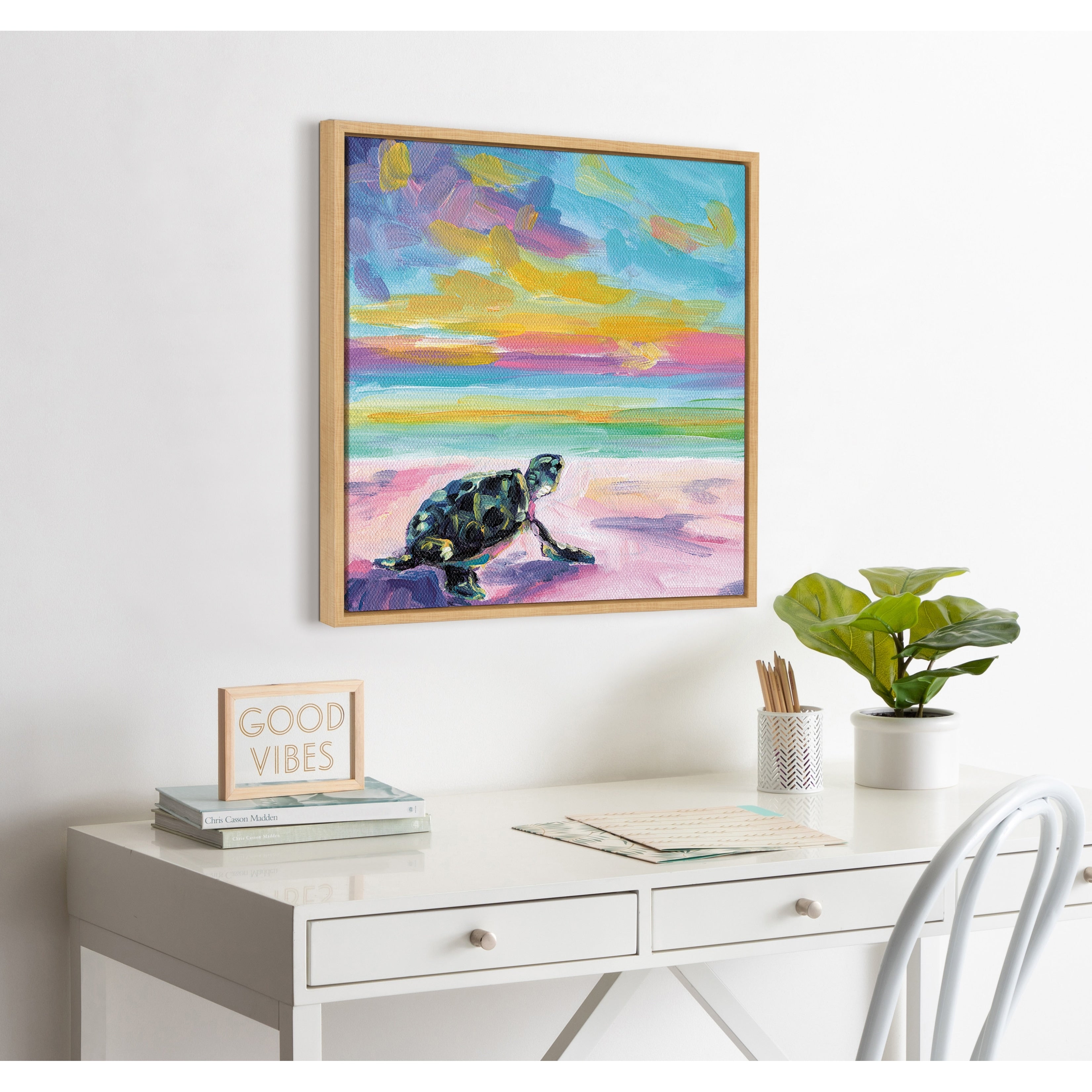 Kate And Laurel Sylvie Turtle Framed Canvas By Rachel Christopoulos