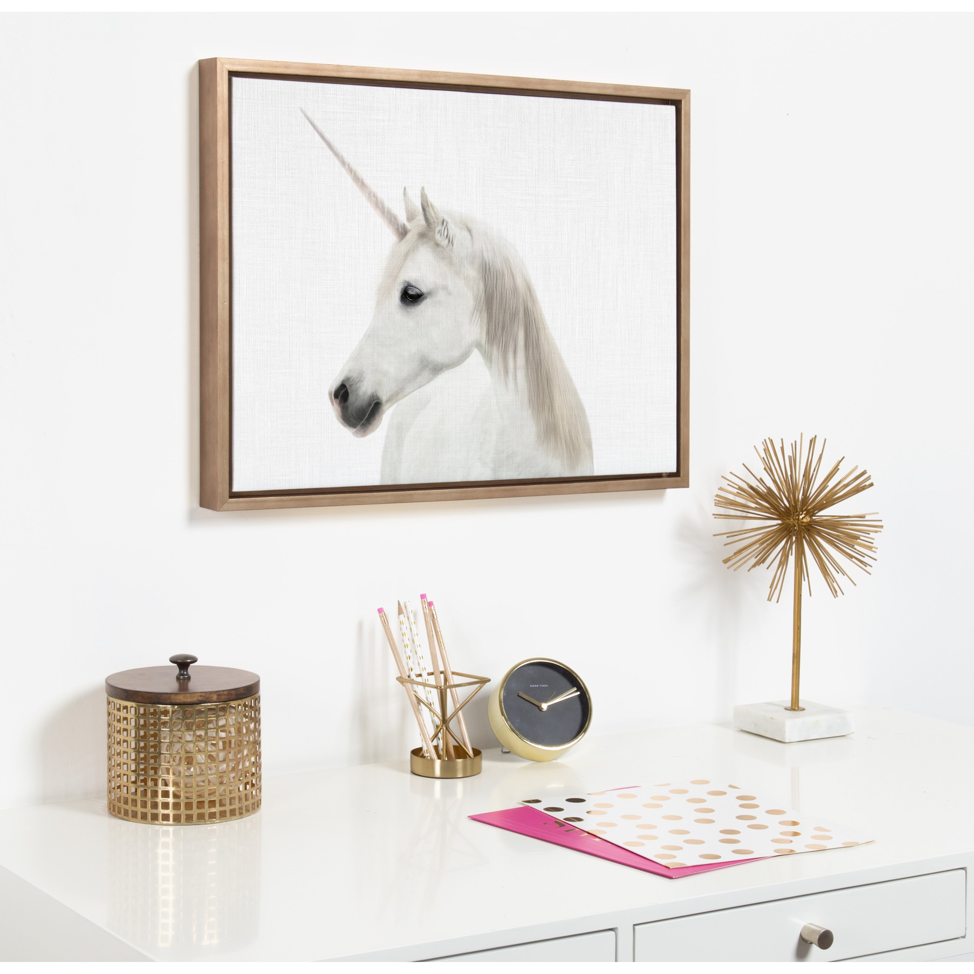 Kate And Laurel Sylvie Unicorn Framed Canvas By Simon Te Tai Gold