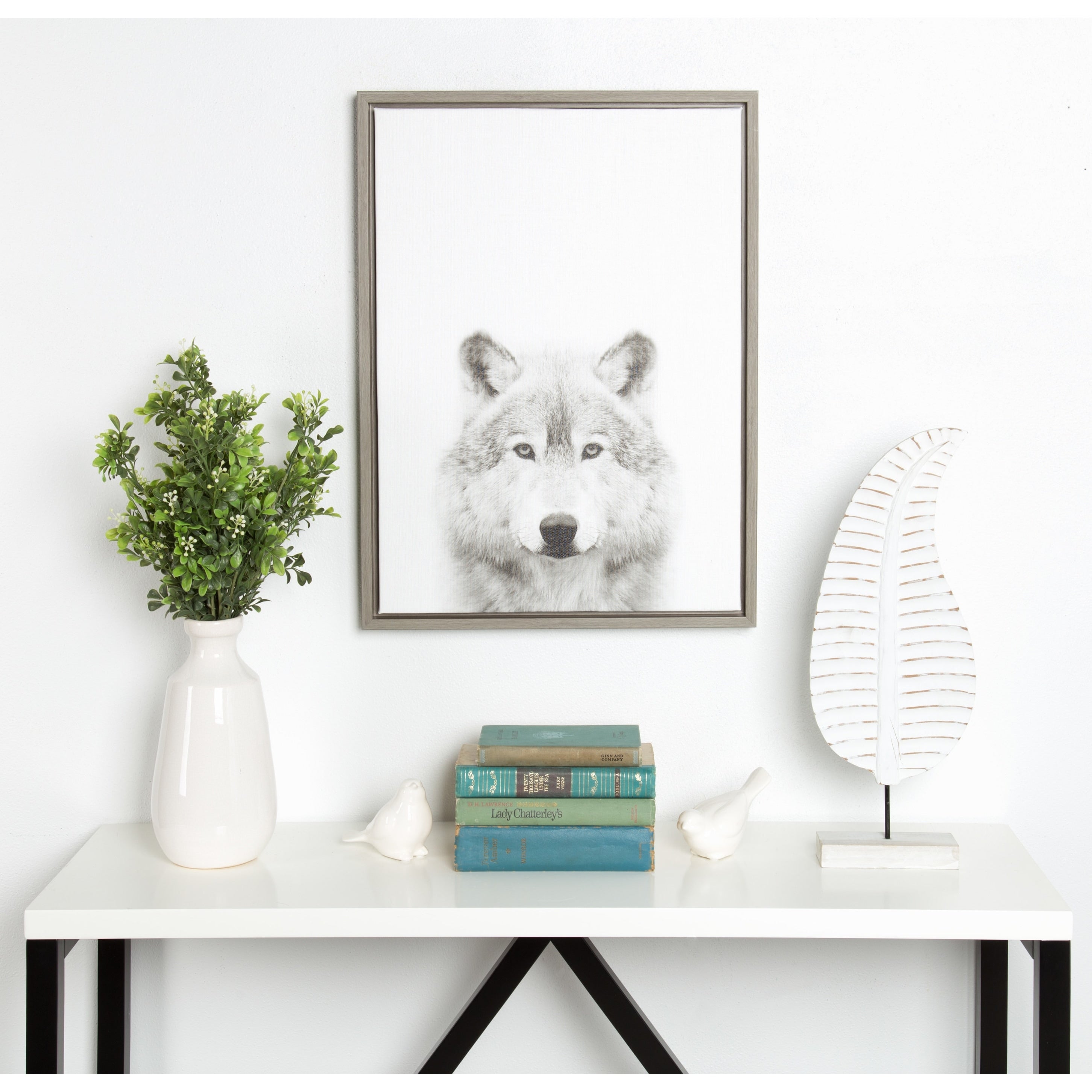 Designovation Simon Te Tai Sylvie Wolf Black And White Portrait Grey Framed Canvas Wall Art