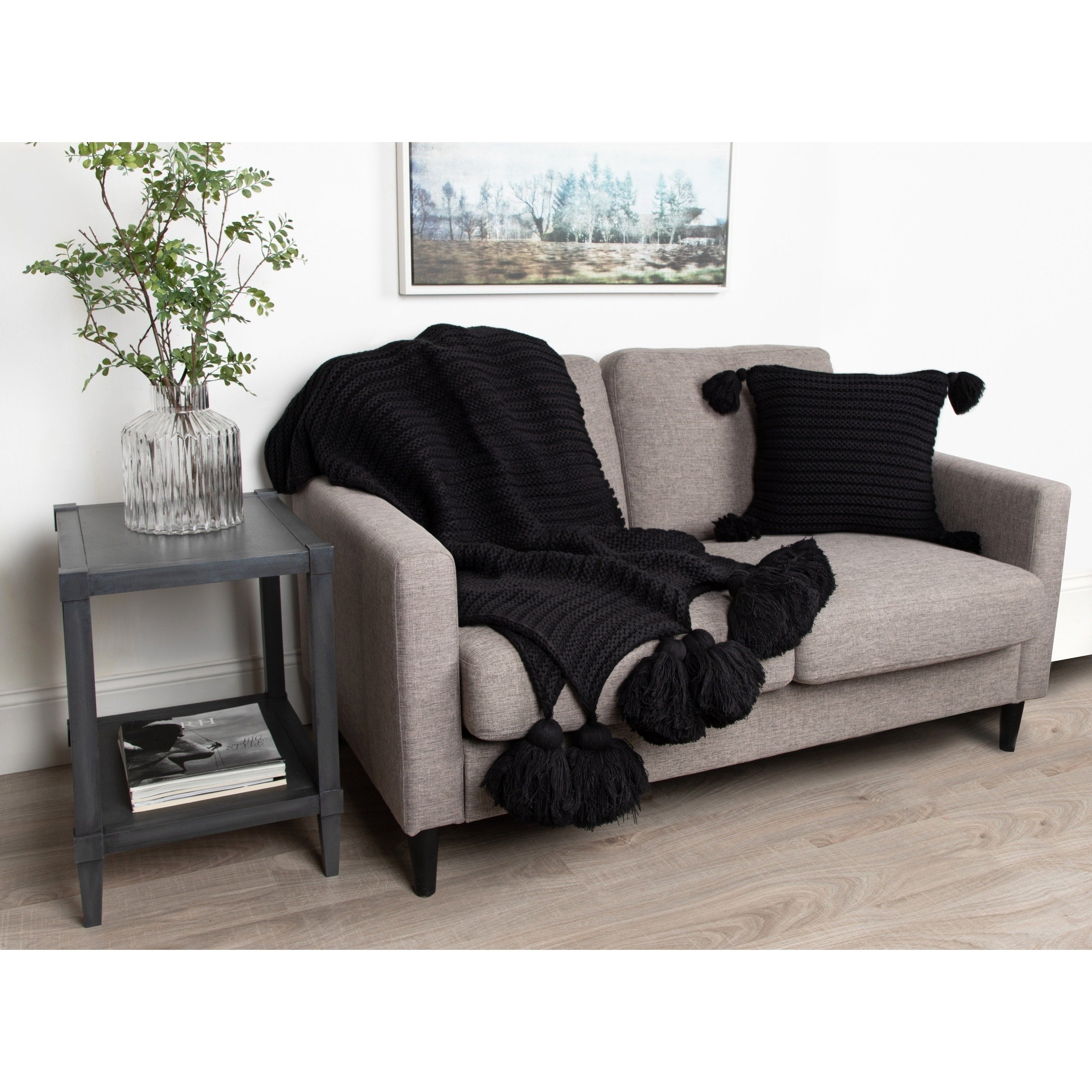 Kate And Laurel Tassey Knit Ribbed Blanket With Tassels 50X80